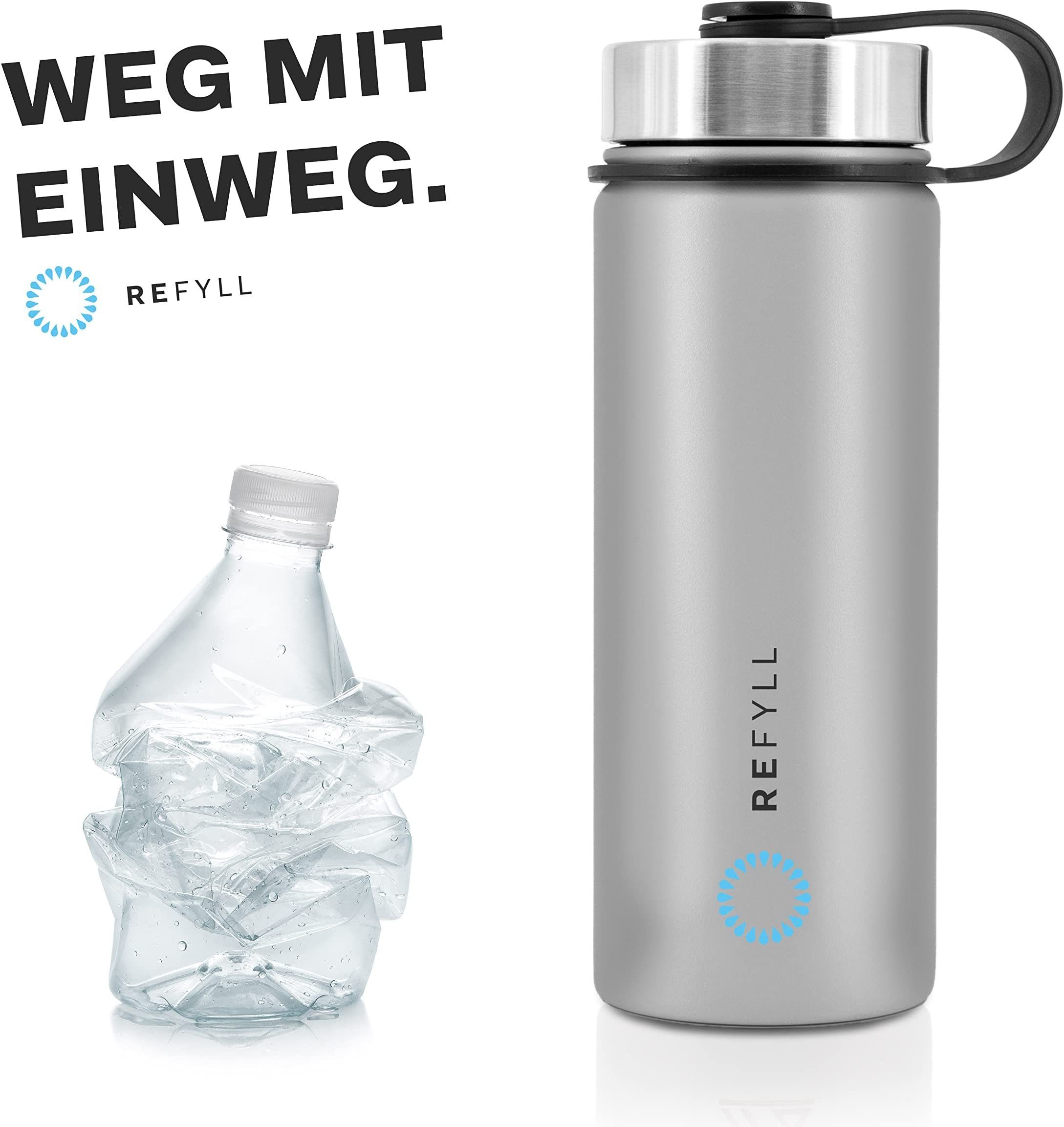 REFYLL Isolierflasche Trinkflasche Edelstahl “easyFYLL” 500ml & 1000ml, Premium Thermoflasche für Wandern, Fitness, Fahrrad, Trekking