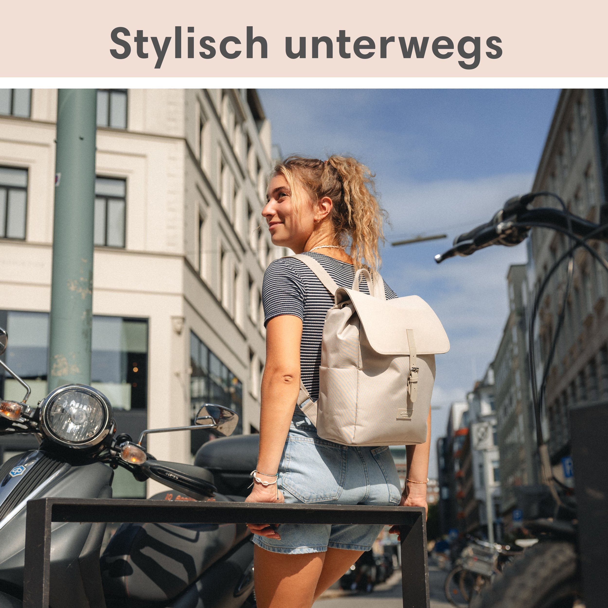 LARKSON Cityrucksack Ida Laptop Rucksack Damen Herren Klein Elegant, Anti Diebstahl Seitentasche, Laptopfach, Wasserabweisend