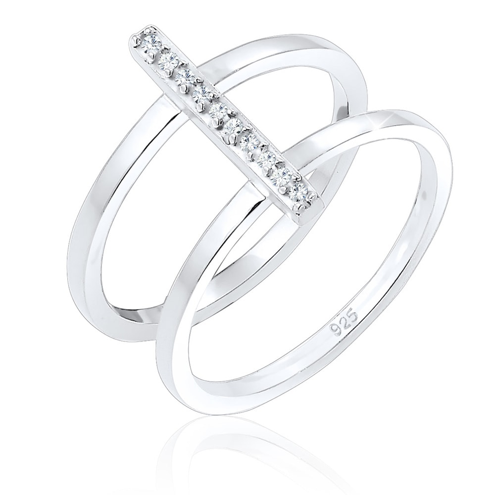Elli Elli Bague Géo Minimal Filigree Bague Femme (925/1000) Argent Cristal Bague