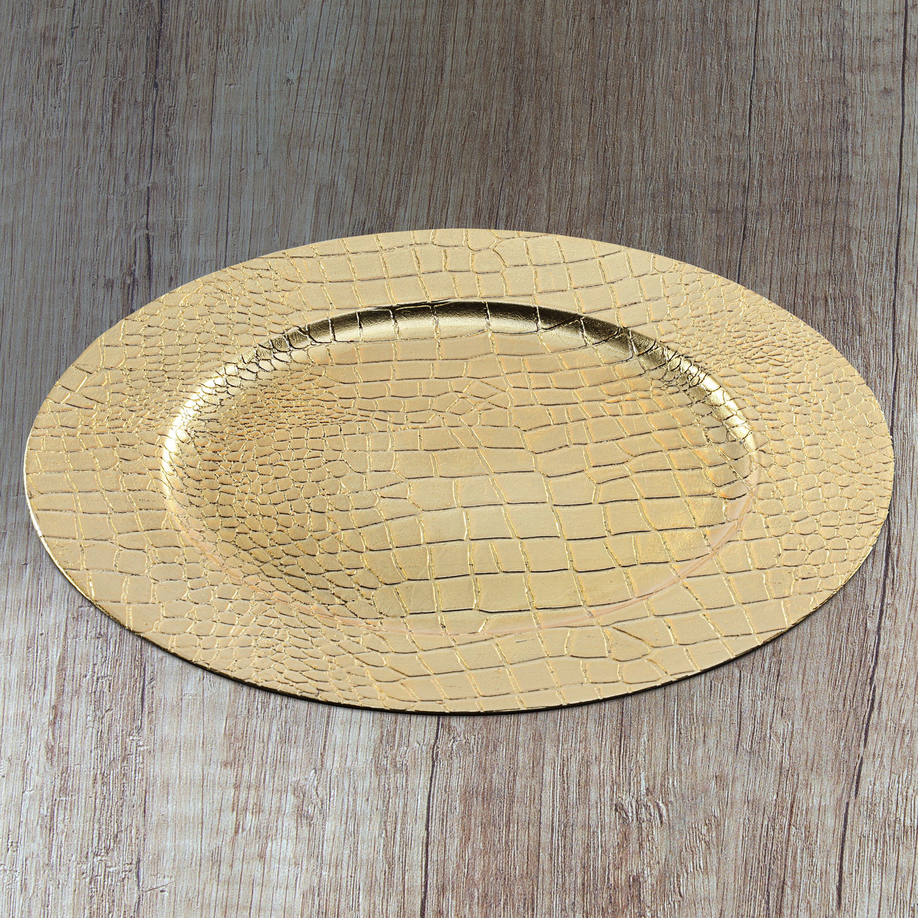 CEPEWA Dekoteller Dekoteller Tablett 'Leather' PVC gold Ø 33cm Lederoptik Platzteller