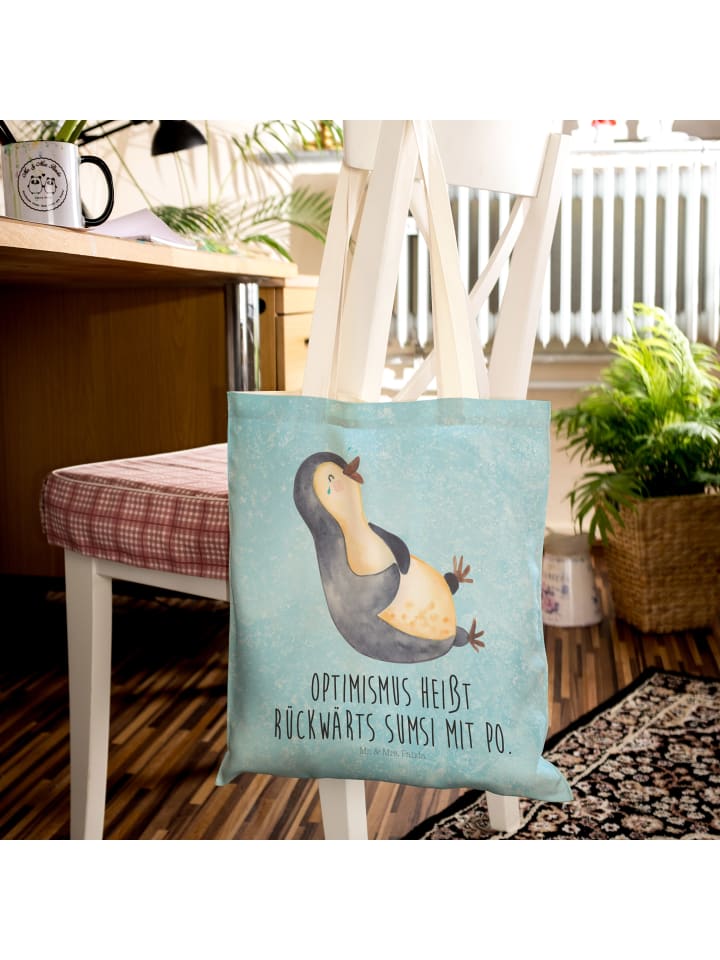 Mr. & Mrs. Panda Einkaufstasche Pinguin Lachen mit Spruch in Eisblau günstig kaufen onesize