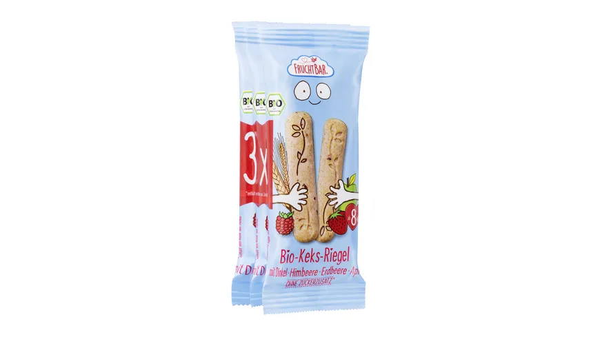 FruchtBar Bio Keks-Riegel mit Dinkel, Himbeere, Erdbeere, Apfel 90 g