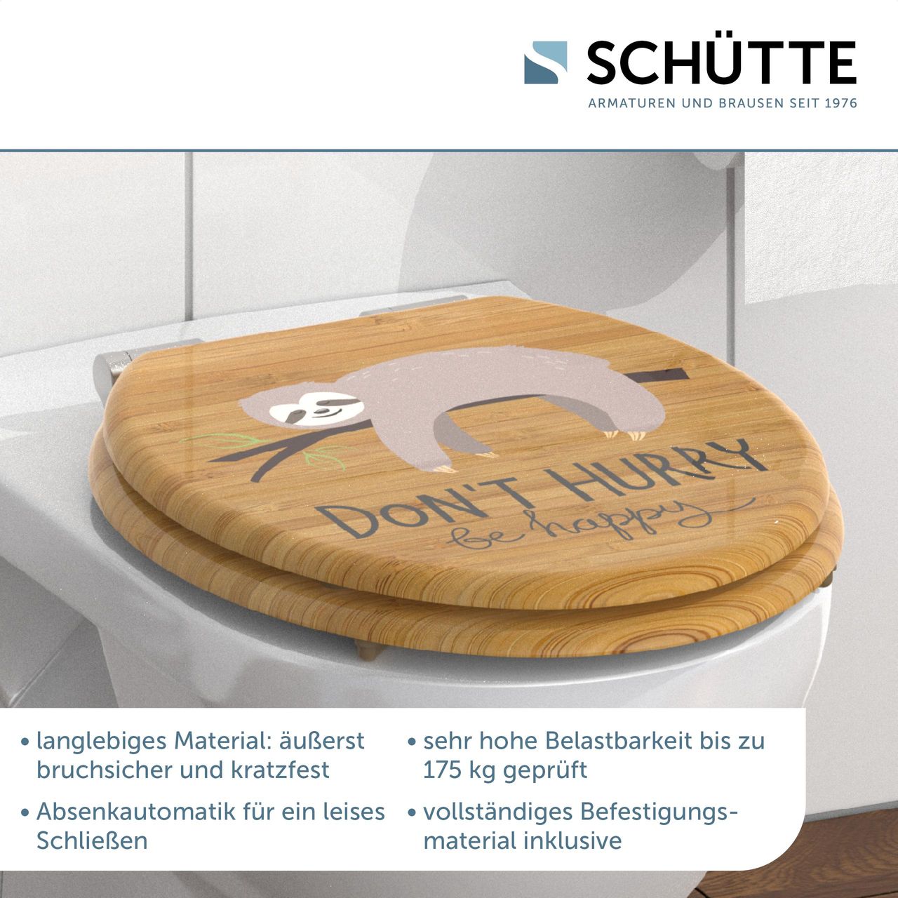 Schütte MDF WC Sitz DONT HURRY Toilettendeckel mit Absenkautomatik, Holzkern