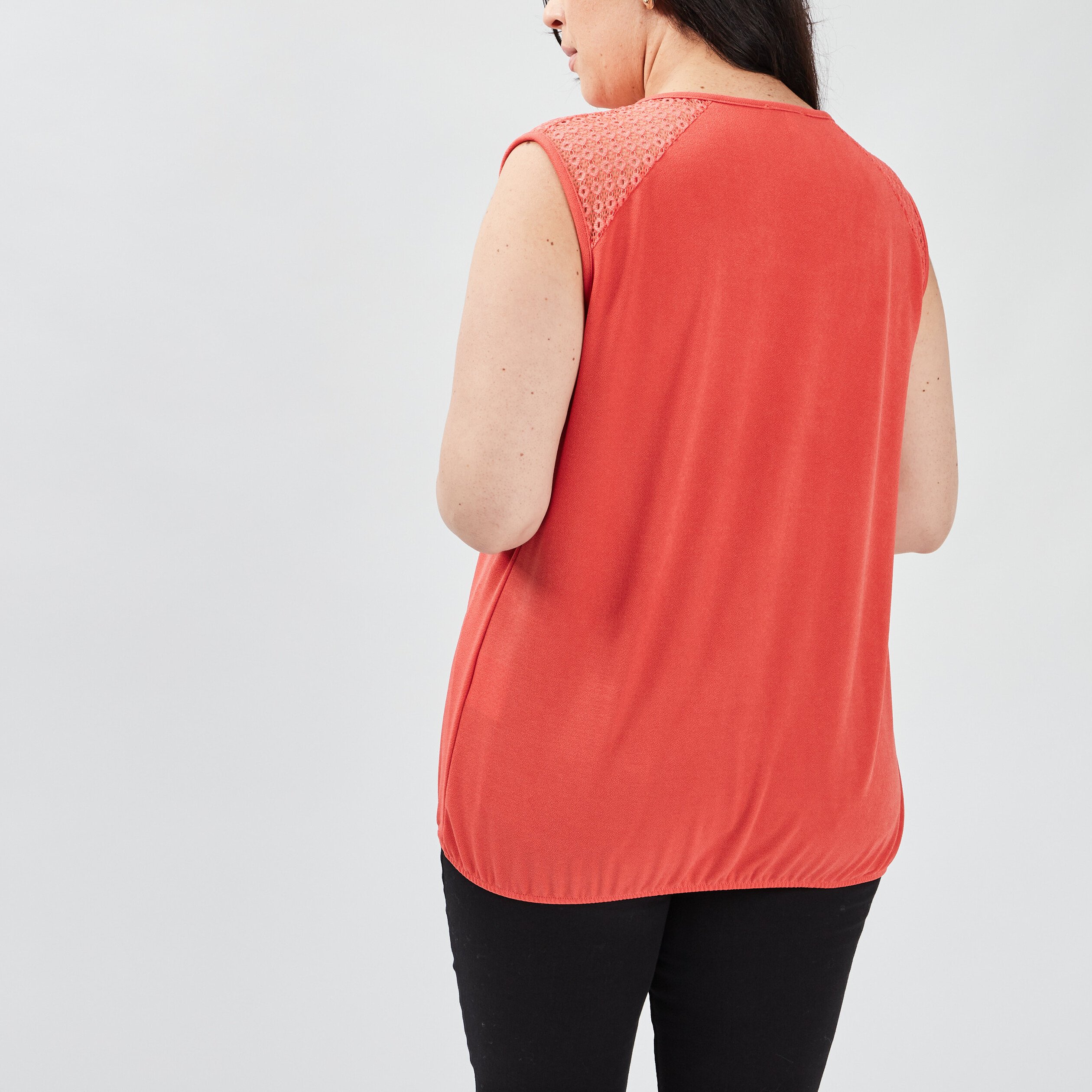 Débardeur empiècement dentelle orange corail femme grande taille | La Halle