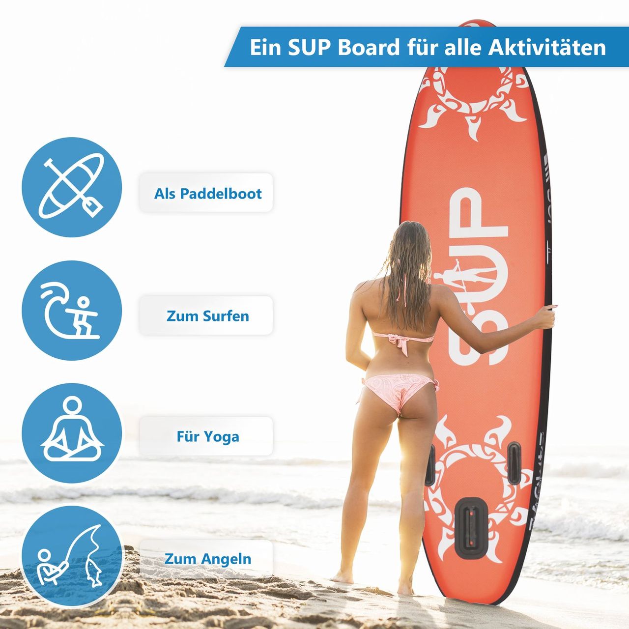 TroniTechnik 24MOVE® Standup Paddle Board SUP, inkl. Zubehör, Paddel und Hochdruckpumpe, ROT, 305x76x15cm