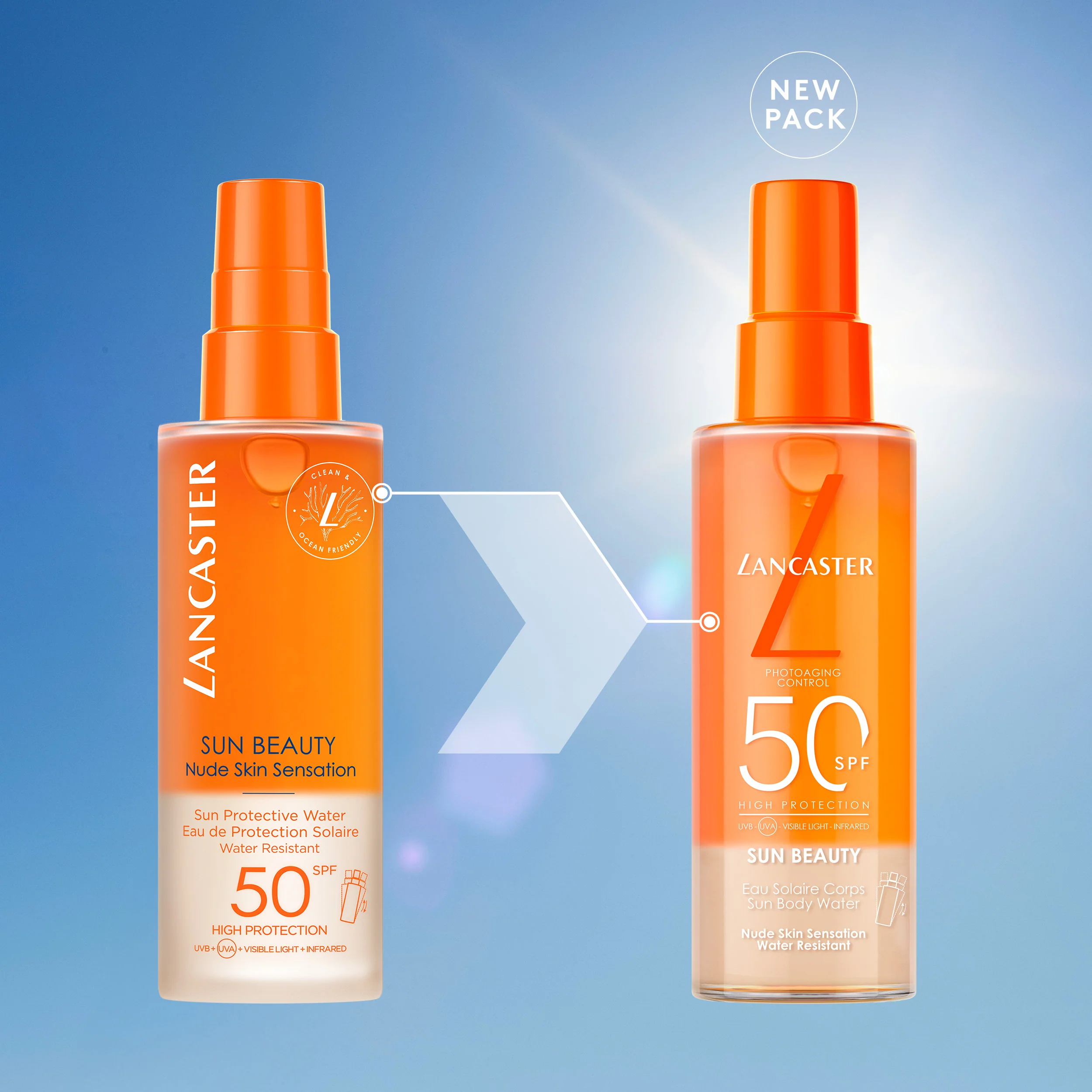 Agua protectora solar Sun Beauty SPF50 - Spray corporal de alta protección solar.