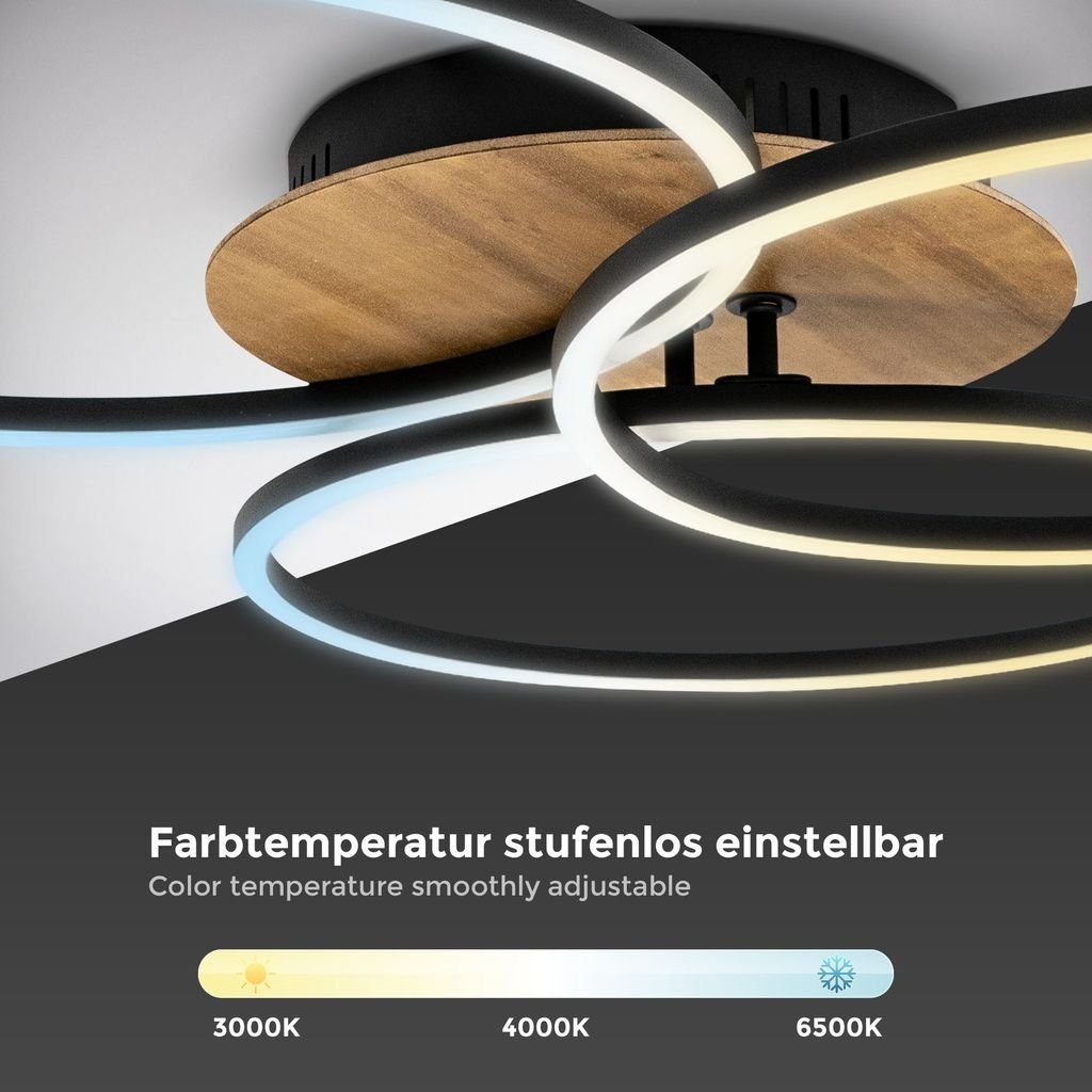 B.K.Licht Deckenleuchte LED-FRAME Deckenlampe dimmbar ultra-flach Holz & schwarz matt BKL1528, Dimmfunktion, LED fest integriert, CCT Farbwechsler - Kaltweiß / Neutralweiß / Warmweiß, 3000-6500K Wohnzimmer-Leuchte 40W 4400lm Fernbedienung Timer Memor