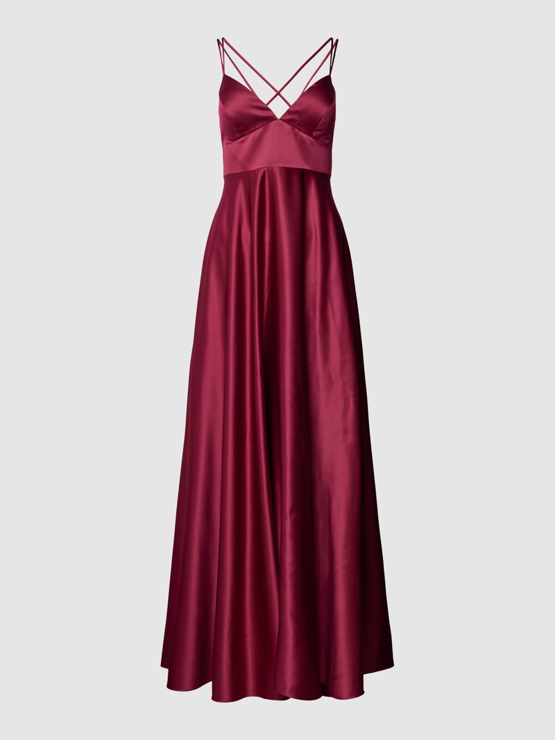 Abendkleid mit gekreuzten Spaghettiträgern in kirschrot