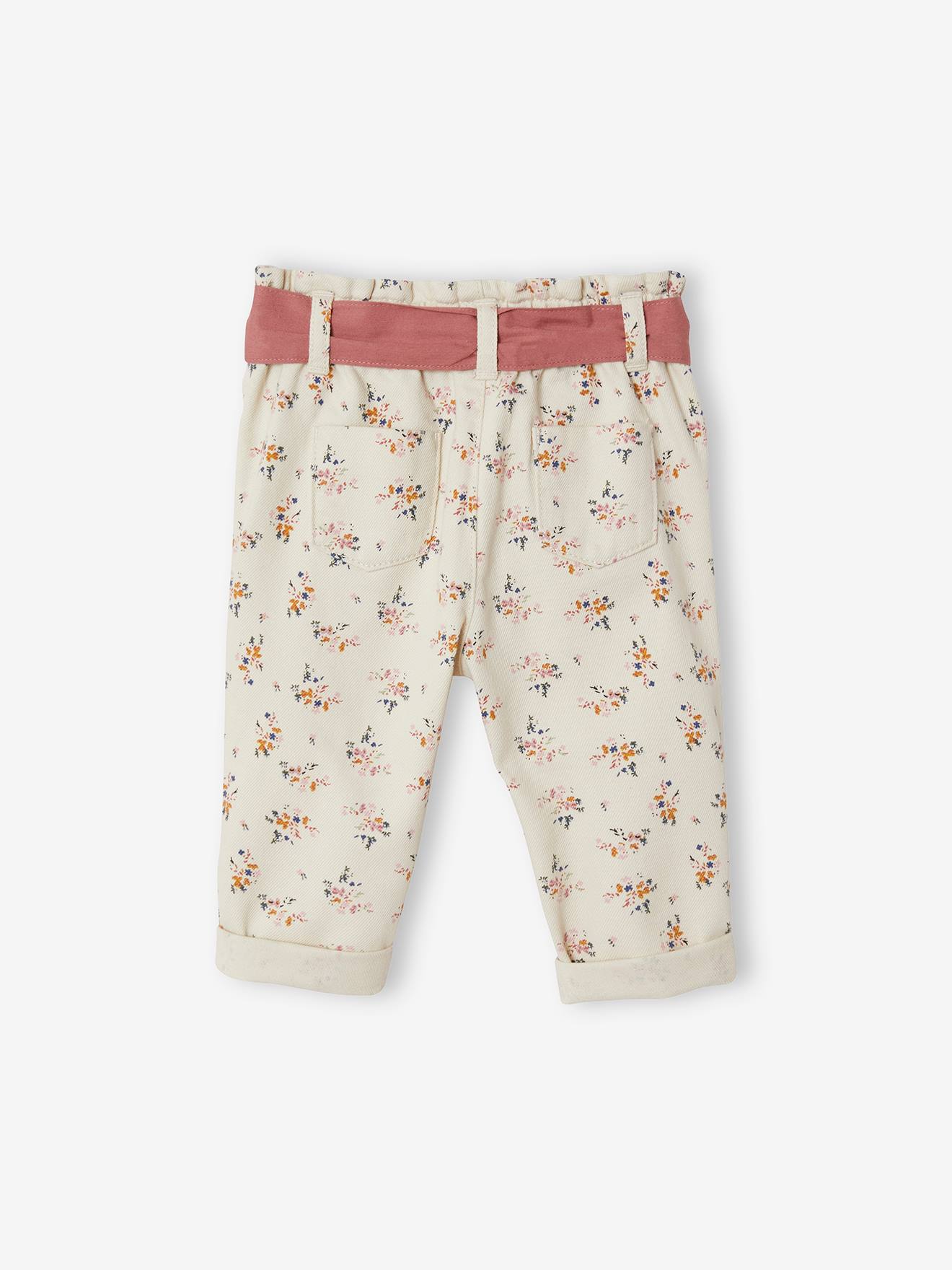 Pantalon paperbag bébé avec ceinture beige clair imprimé