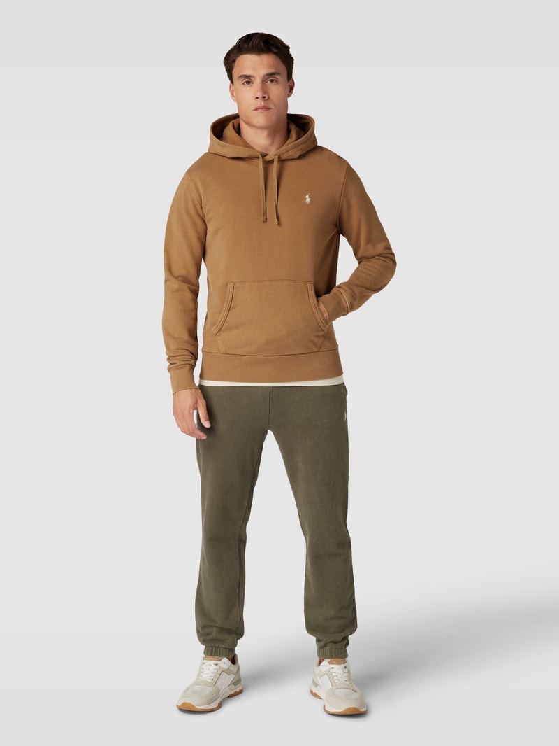 Hoodie mit Label-Stitching in hellbraun