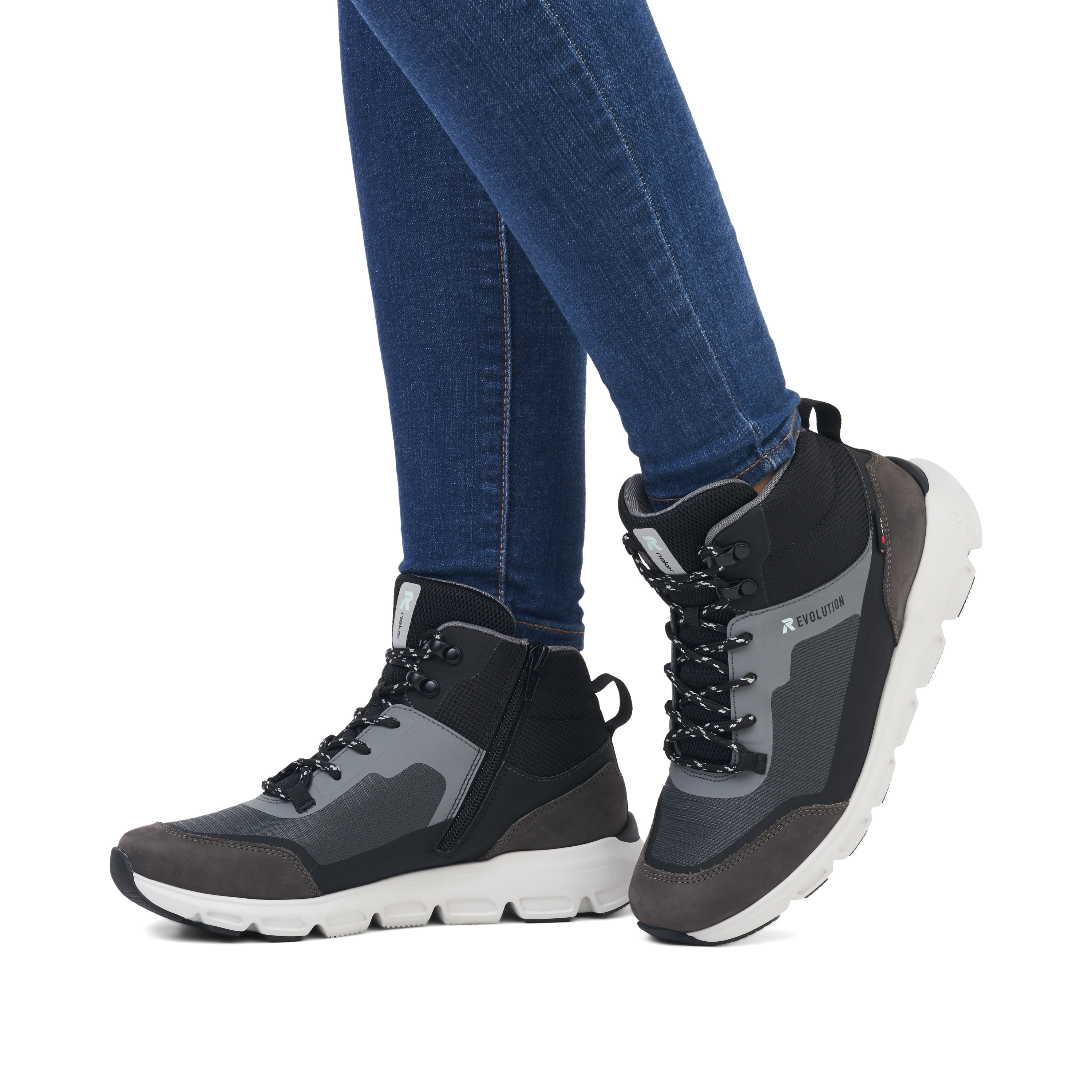 Rieker Damen Sneaker High stone-grey ocean-blue