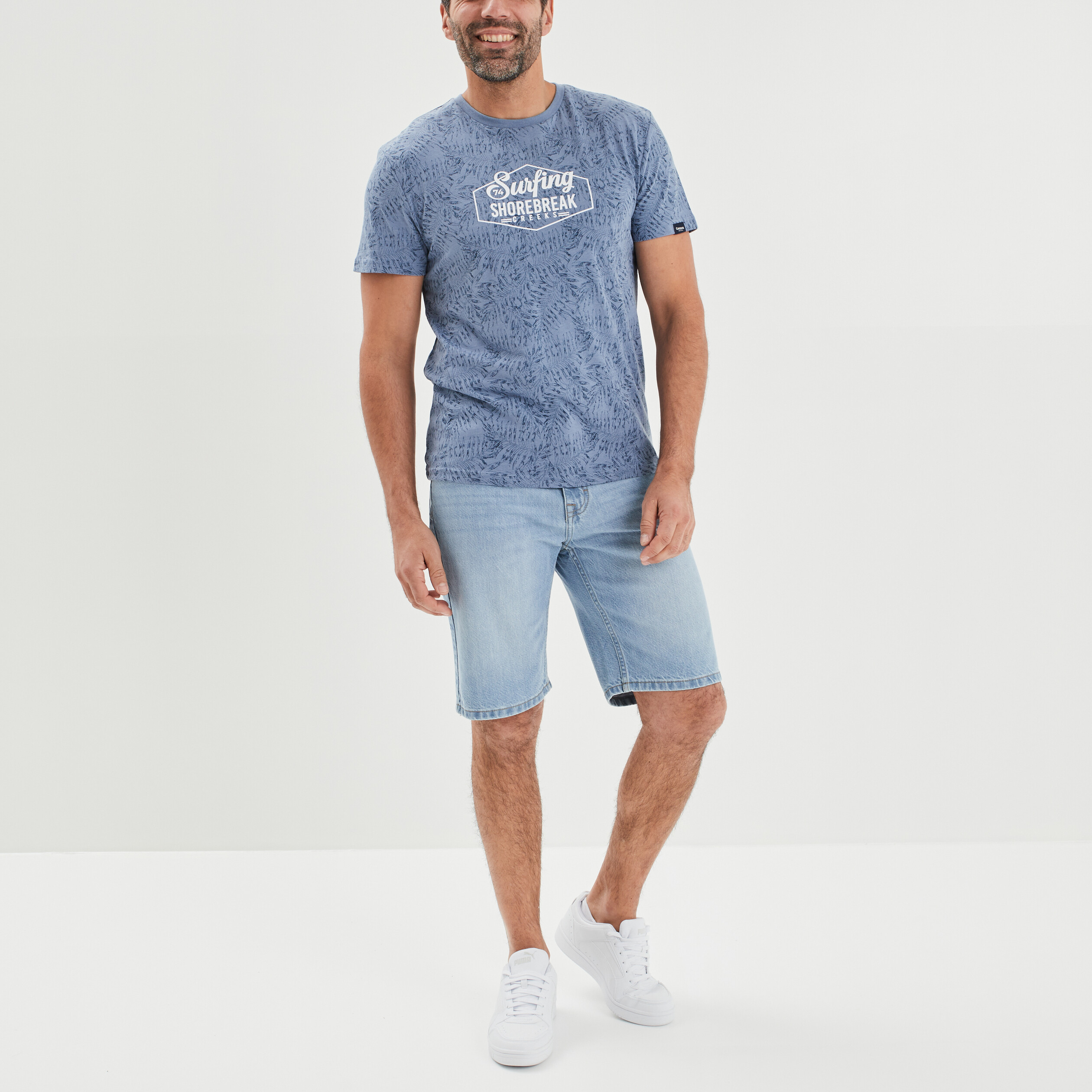 Bermuda droit 5 poches en jean Creeks denim bleach homme | La Halle