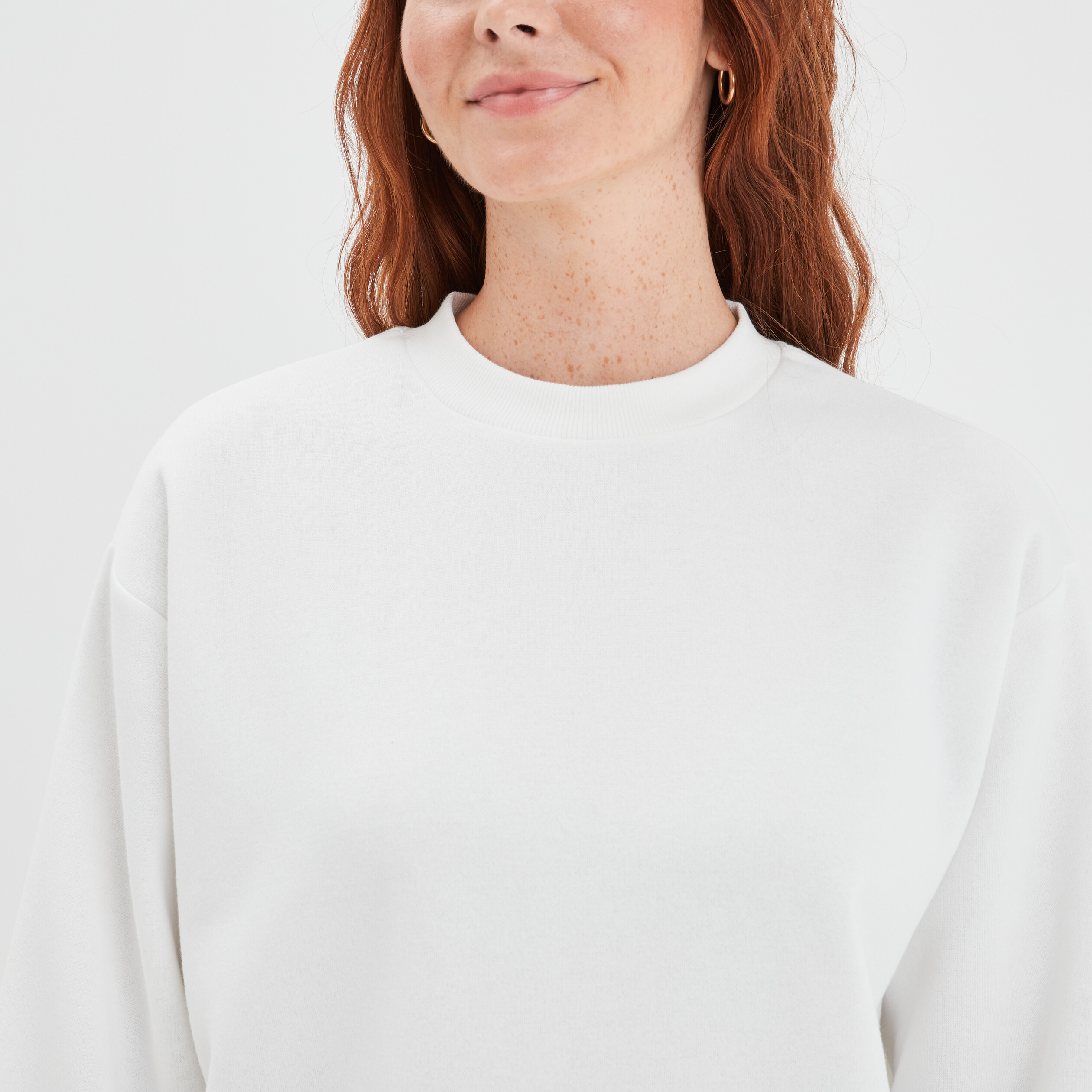 Sweat oversize mi-long col rond blanc femme | La Halle