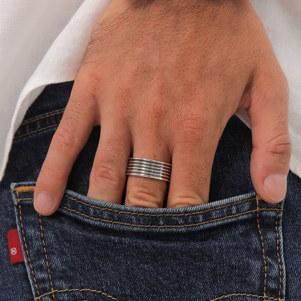 KUZZOI KUZZOI Bague Bague pour homme Rainures Vintage Solide en argent sterling 925 Bague