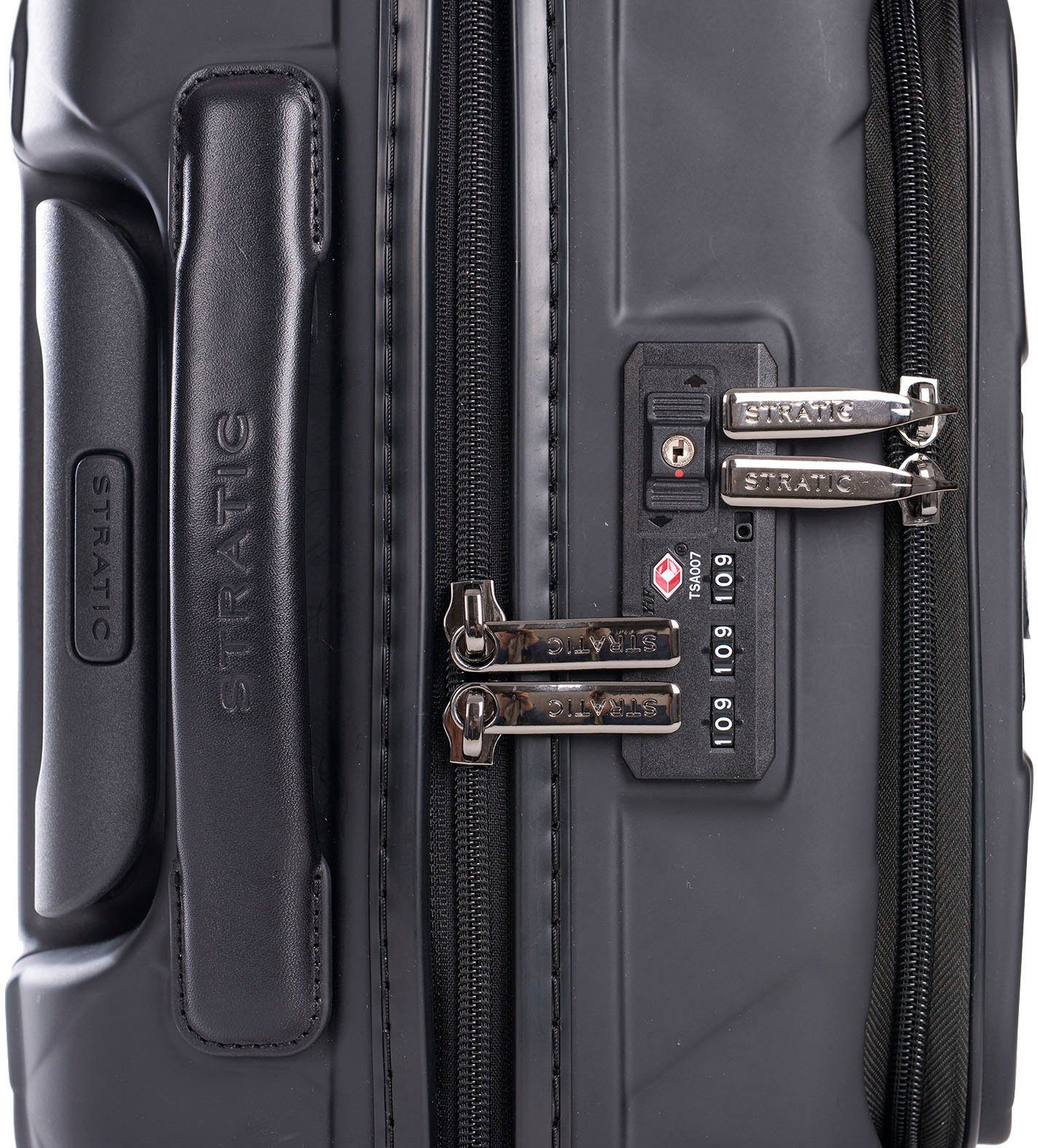 Stratic Hartschalen-Trolley Leather&More S mit Vortasche, matt black, 4 Rollen, mit NFC-Chip; Laptopfach