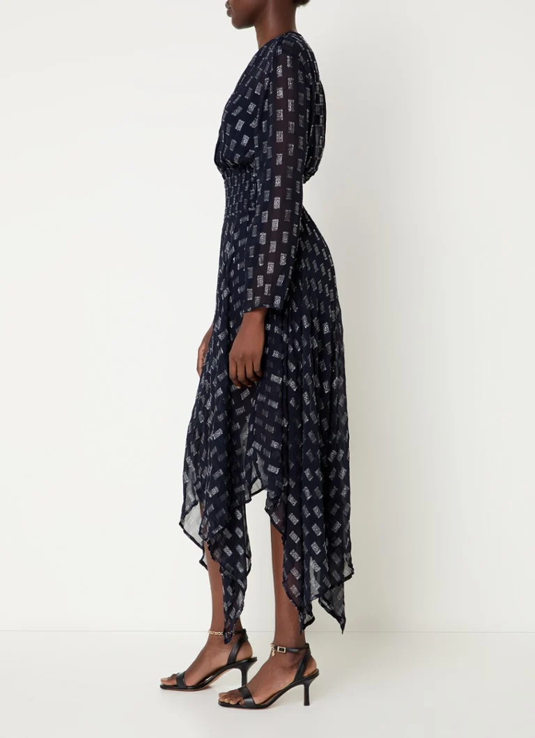 Rochie midi semitransparentă Maje cu imprimeu și lurex.