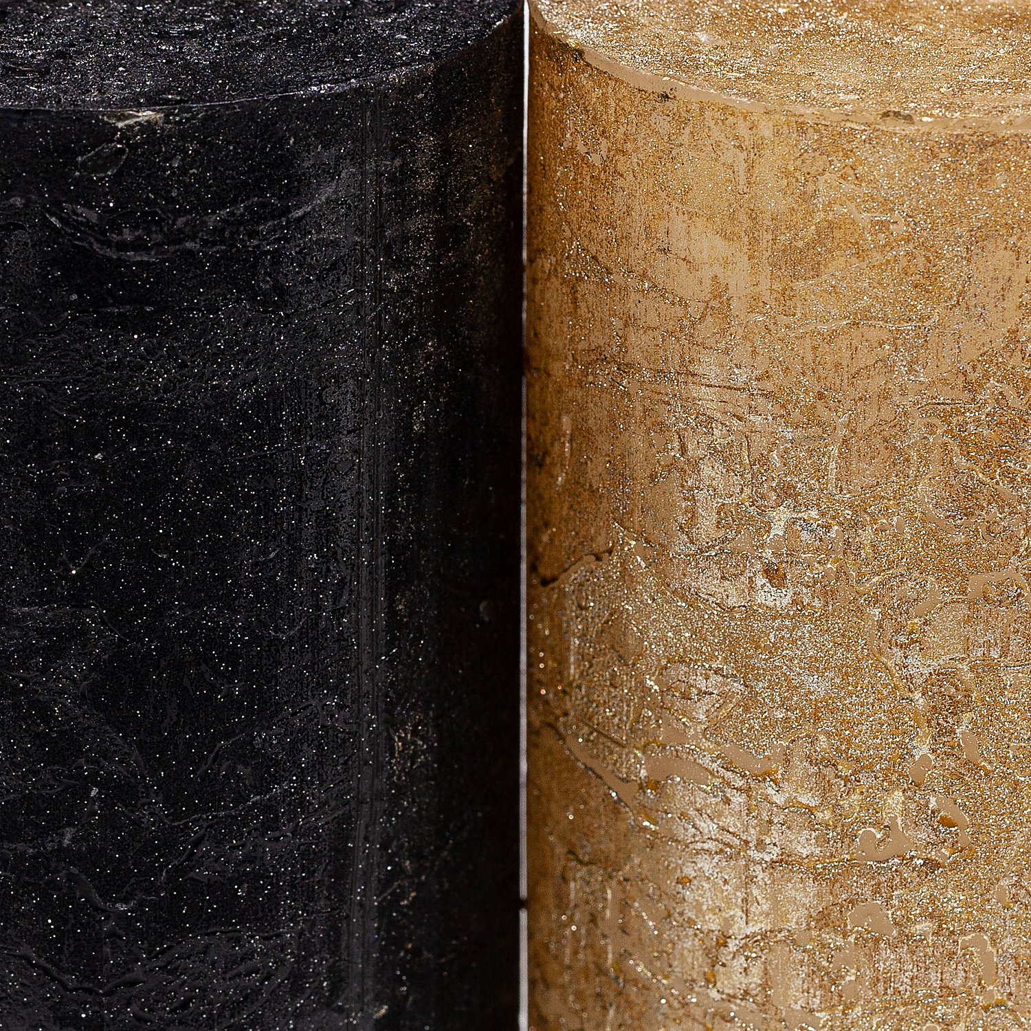 Rustikale Kerzen, schwarz-metallic/gold-metallic, 10 x 6 cm, 4 Stück