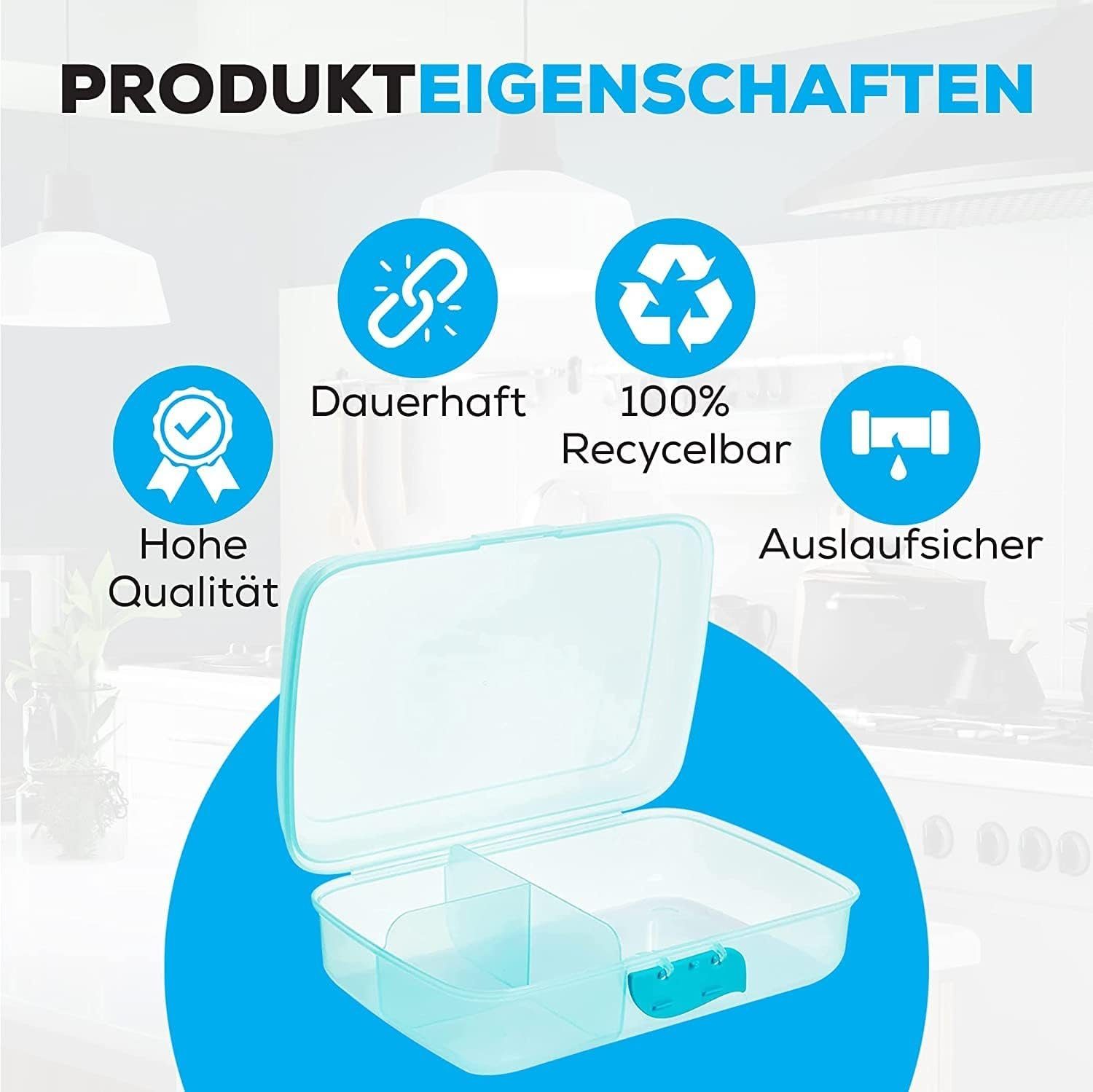 Centi Lunchbox Brotdose Kinder mit Fächern, Lunchboxen mit 3 Trennfächern, Kunststoff, (3er Set 7x21x16 cm), Frühstücksbox Brotzeitbox mit Clickverschluss