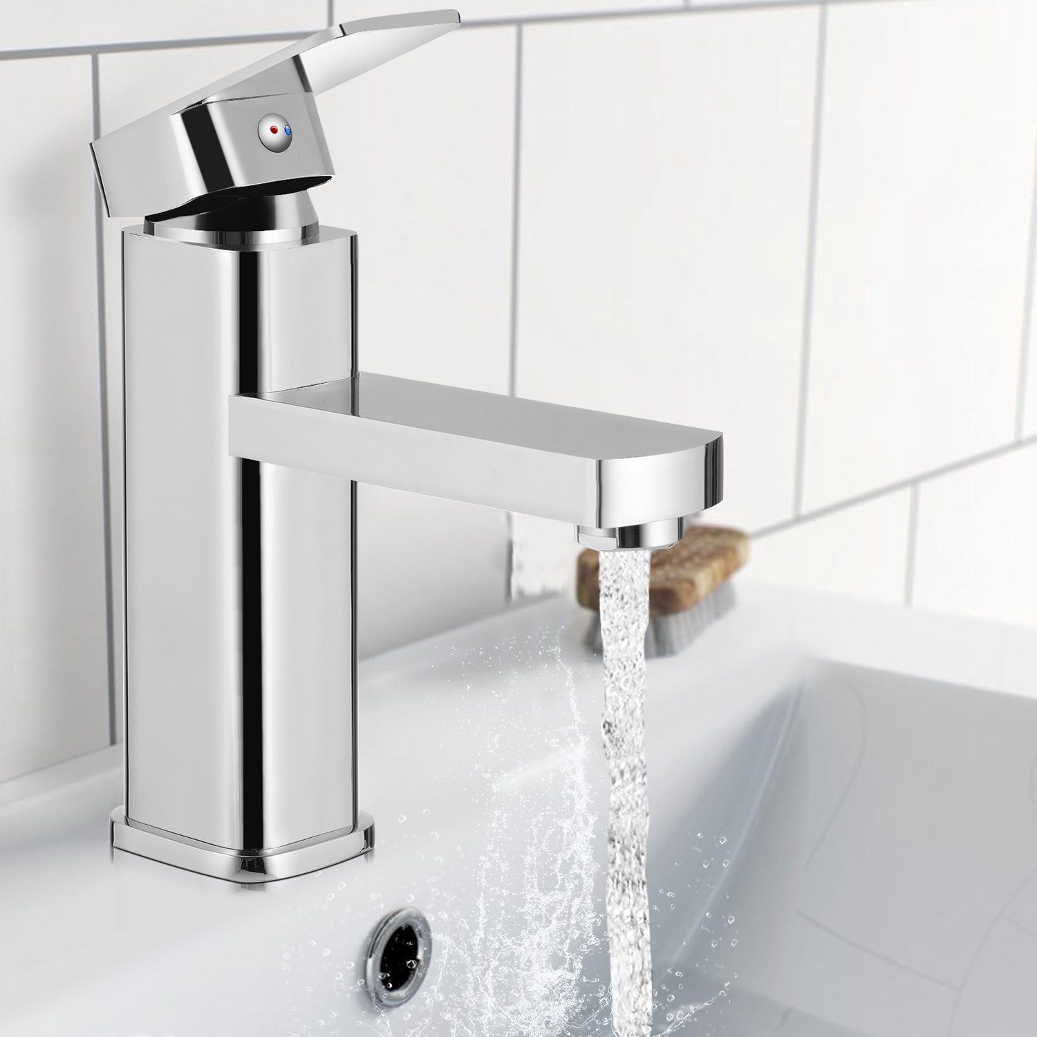 LETGOSPT Waschtischarmatur Waschtischarmatur Bad für Waschbecken eckig Edstahl Waschtisch Armatur Wasserhahn Einhebelmischer Mischbatterie Badarmatur