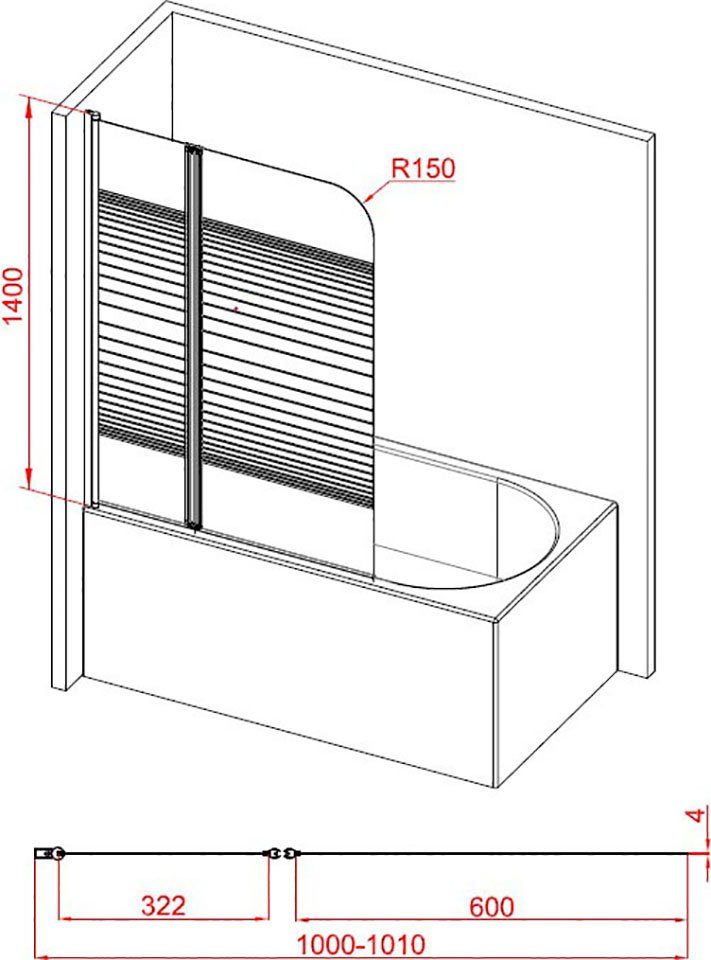Marwell Badewannenfaltwand White Stripes, Einscheibensicherheitsglas, 2-teilig, BxH: 100x140 cm