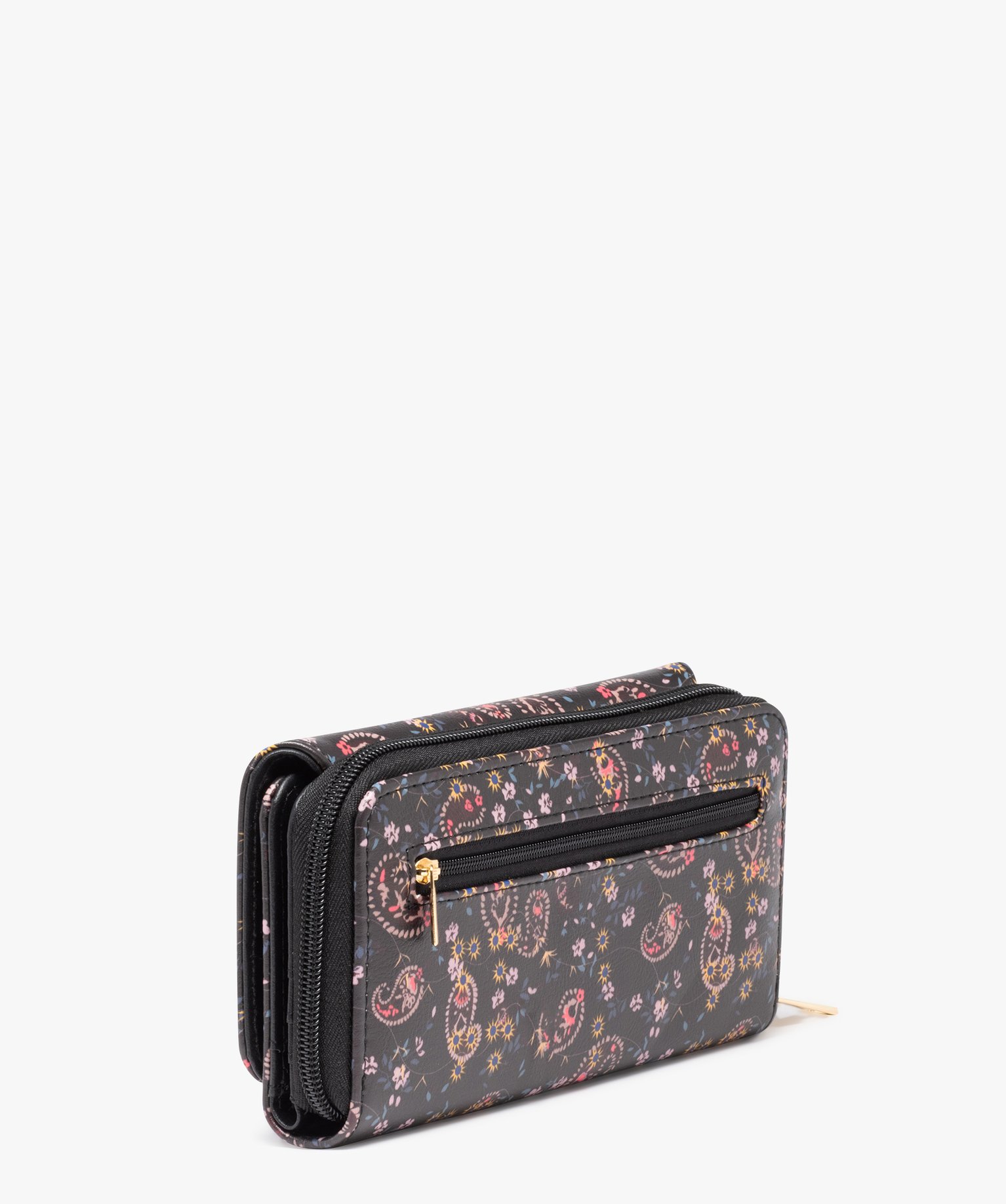 Portefeuille à motifs fleuris multi-compartiments femme noir | GEMO