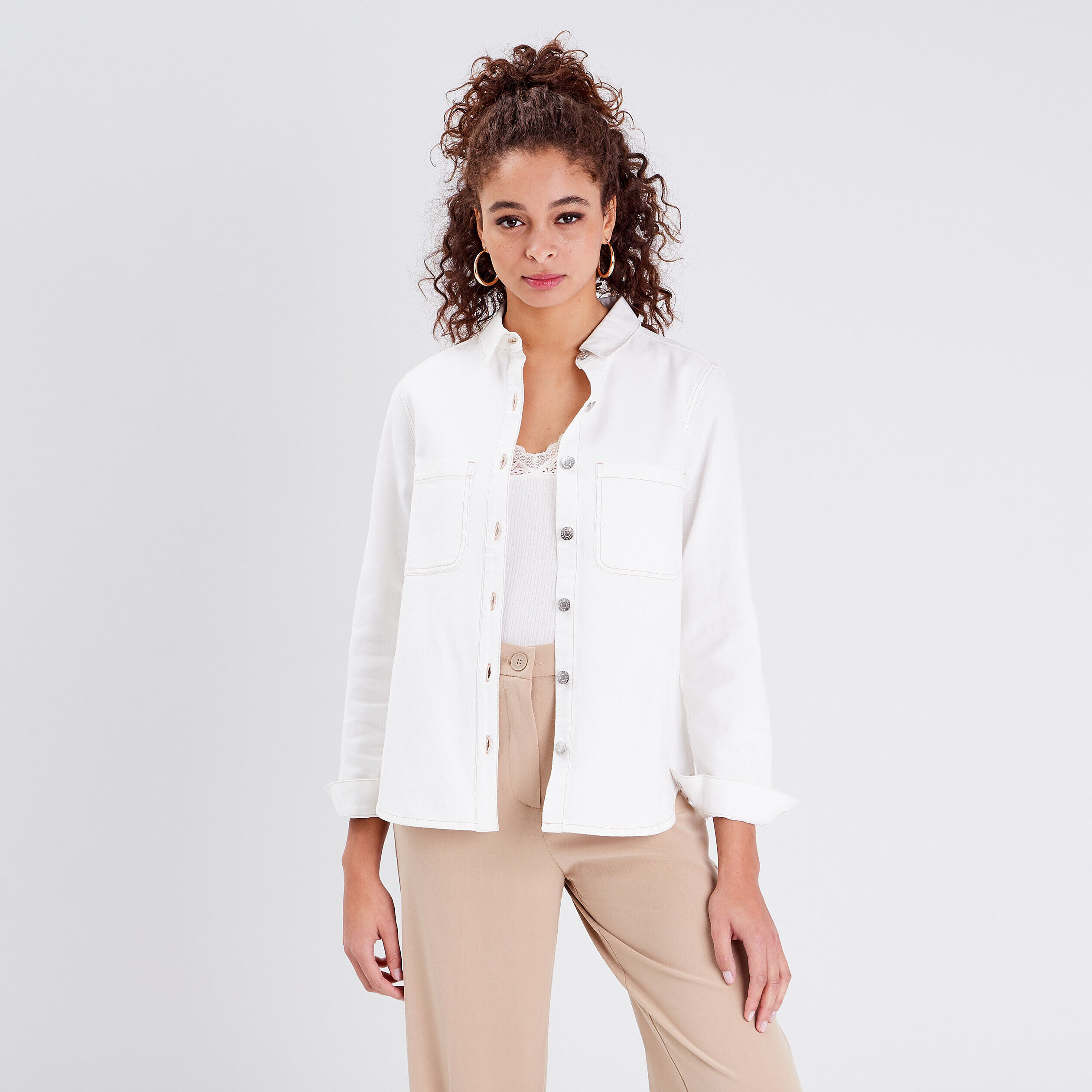 Chemise manches longues ecru femme | Cache Cache