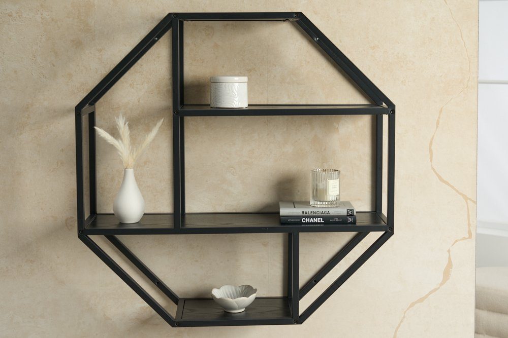 riess-ambiente Wandregal SLIM LINE 77cm schwarz, Einzelartikel 1-tlg., Wohnzimmer · Holzwerkstoff · Metall · eckig · 3 Fächer · Industrial