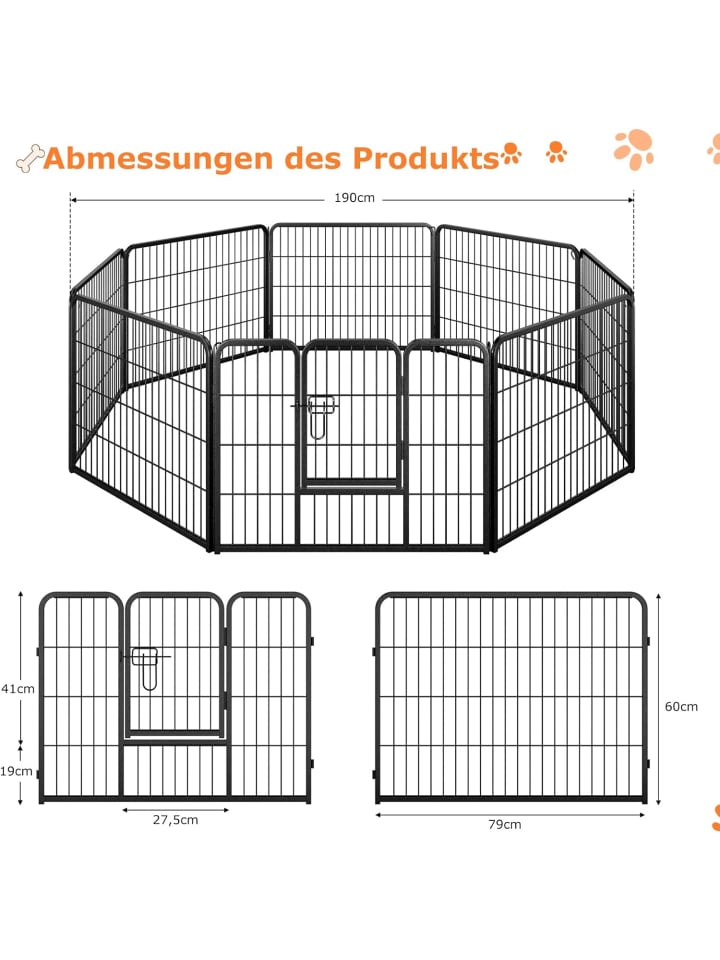 COSTWAY 8 tlg. Welpenauslauf 60cm hoch in Schwarz günstig kaufen onesize