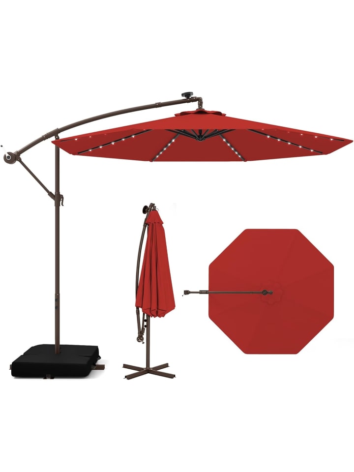 COSTWAY 300cm Ampelschirm mit LED & Sandsäcke in Rot günstig kaufen onesize
