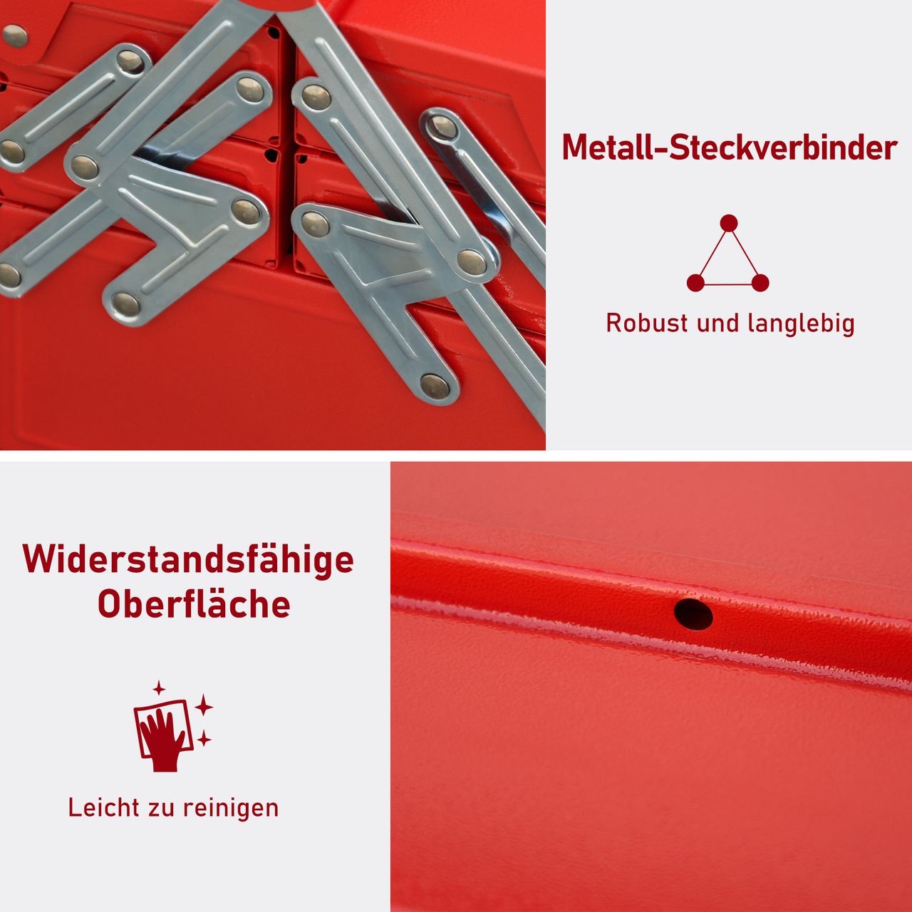 DURHAND Werkzeugkasten Werkzeugkoffer Montage Werkzeugkiste leer platzsparend mit 5 Fächer aufklappbar stabil Stahl (SPCC) Rot 45 x 22,5 x 34,5 cm