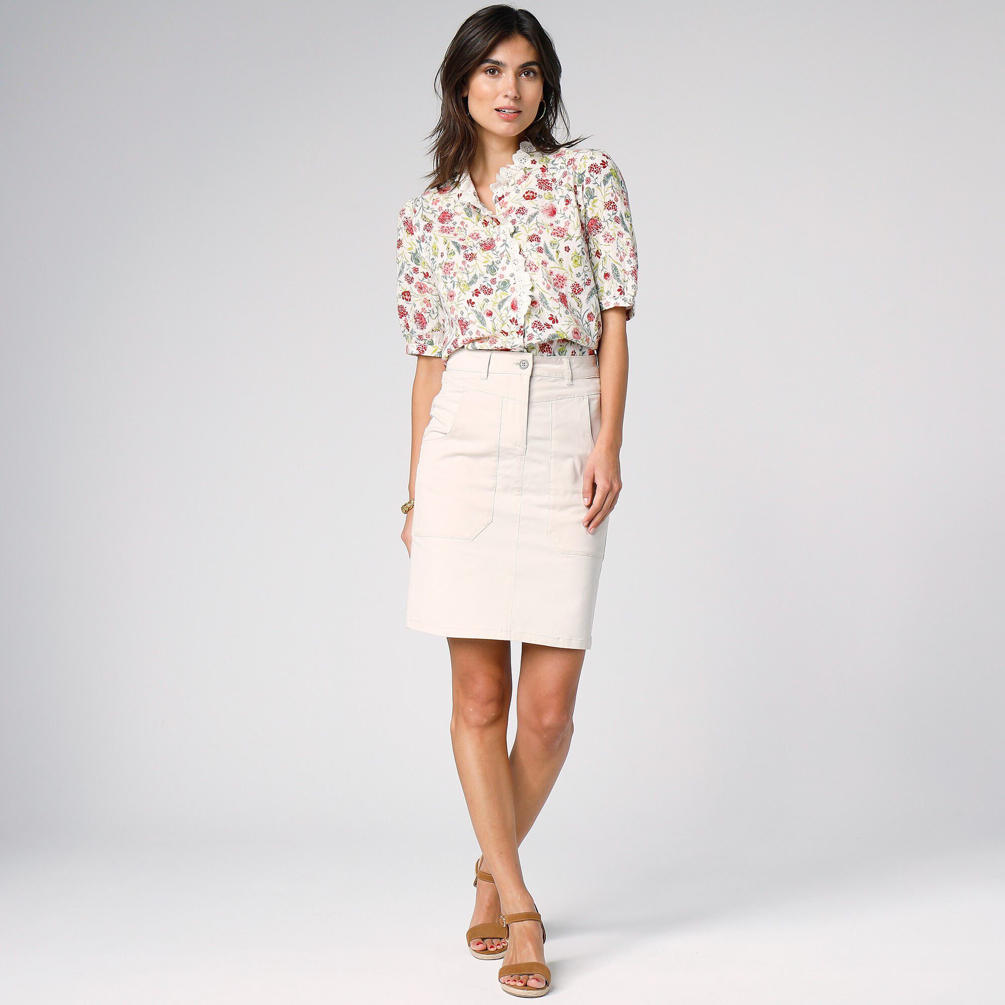 Jupe droite unie, twill