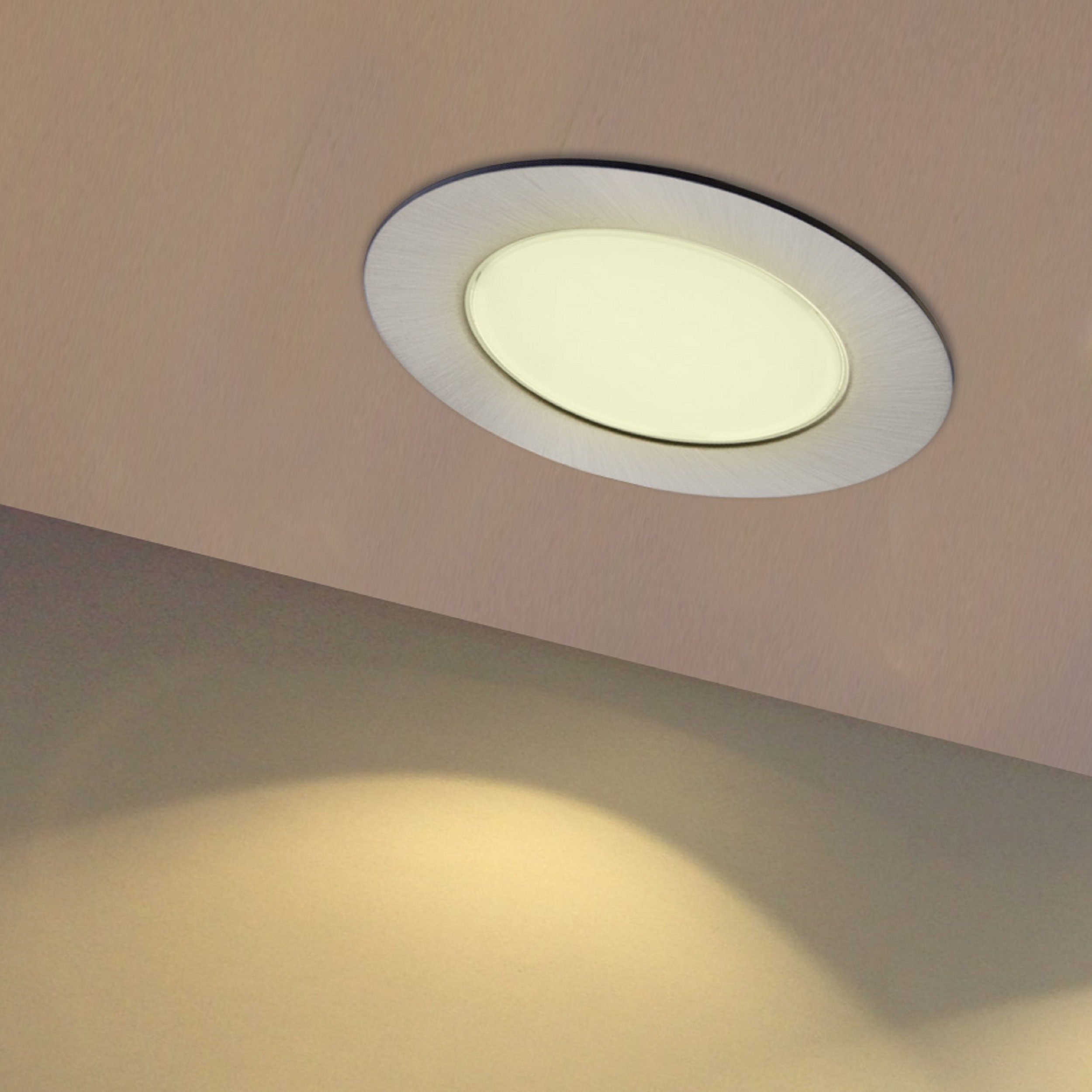 TRANGO LED Einbauleuchte, 4er Set G4E-042T LED Möbel Einbaustrahler 12Volt AC/DC inkl. 1 x LED-Trafo (12 Volt - 2000mAh) Schrank-Einbauleuchte in Edelstahl-Optik, Deckenleuchte, zum Austausch G4 Halogen Möbelleuchten, Küchenhaube-Leuchten
