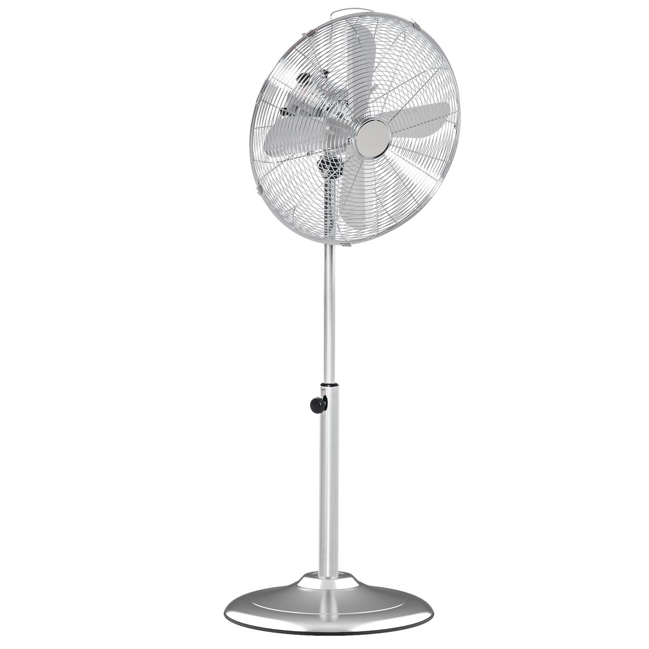 HOMCOM 120 cm Standventilator, Ventilator, Höhenverstellbarer Lüfter, 3 Geschwindigkeitsstufen, Verstellbarer Neigungswinkel, Stahl, Silber