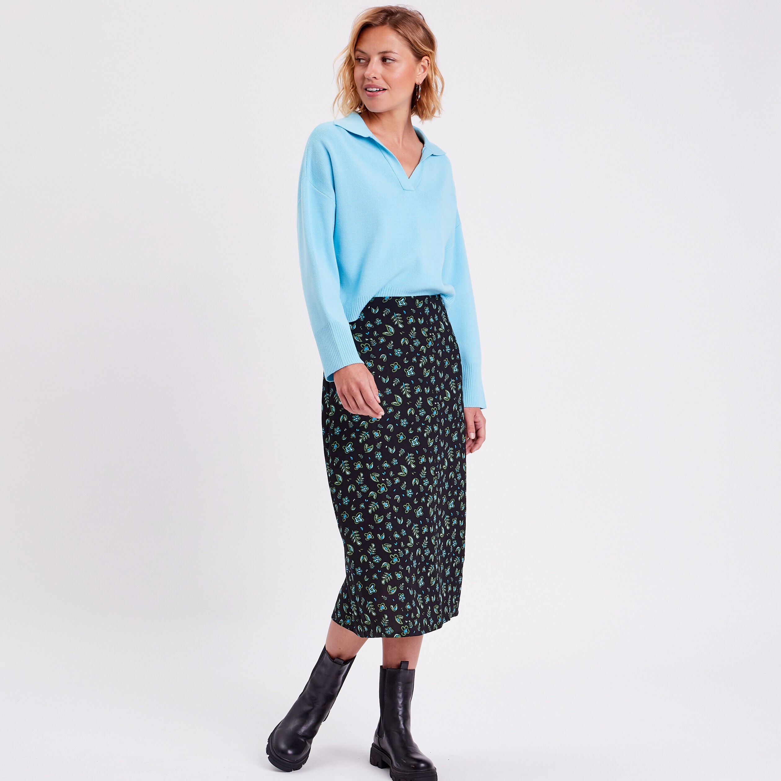 Jupe midi droite noir femme | Cache Cache