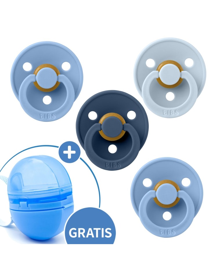 BIBS 5-tlg. Schnuller-Set - 4 Latex-Schnuller Colour 0-6 in blau günstig kaufen onesize