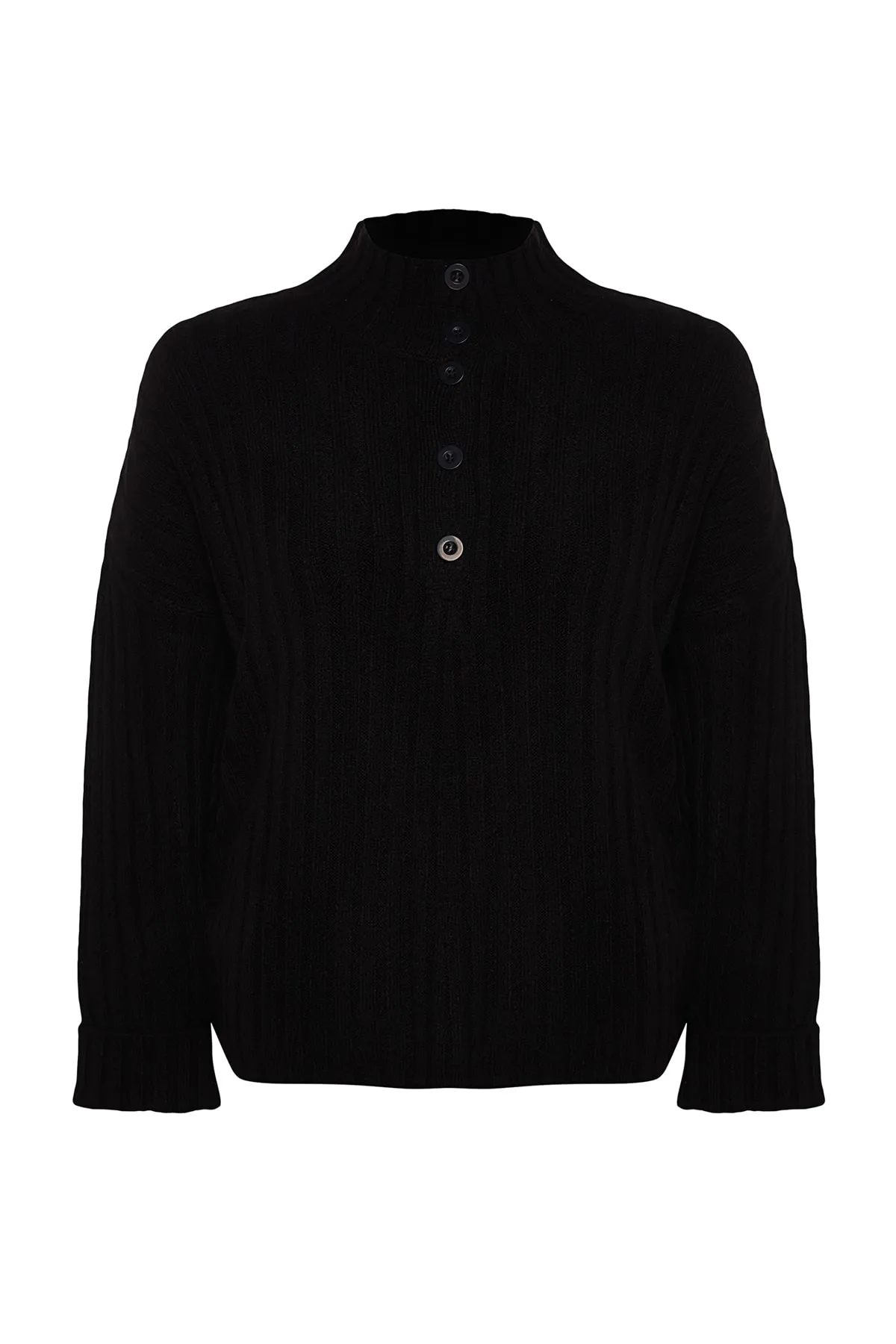 Trendyol Curve  Schwarzer Strickpullover mit Knopfverschluss TBBAW24AN00045
