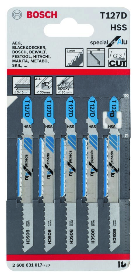 Bosch plavi pribor 2608631017 T127D Listovi ubodne pile T - prihvat 5 komada Aluminij