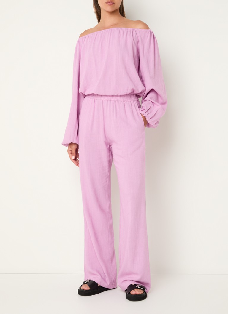 Pantaloni a gamba dritta a vita alta color sabbia in misto lino del marchio Refined Department
