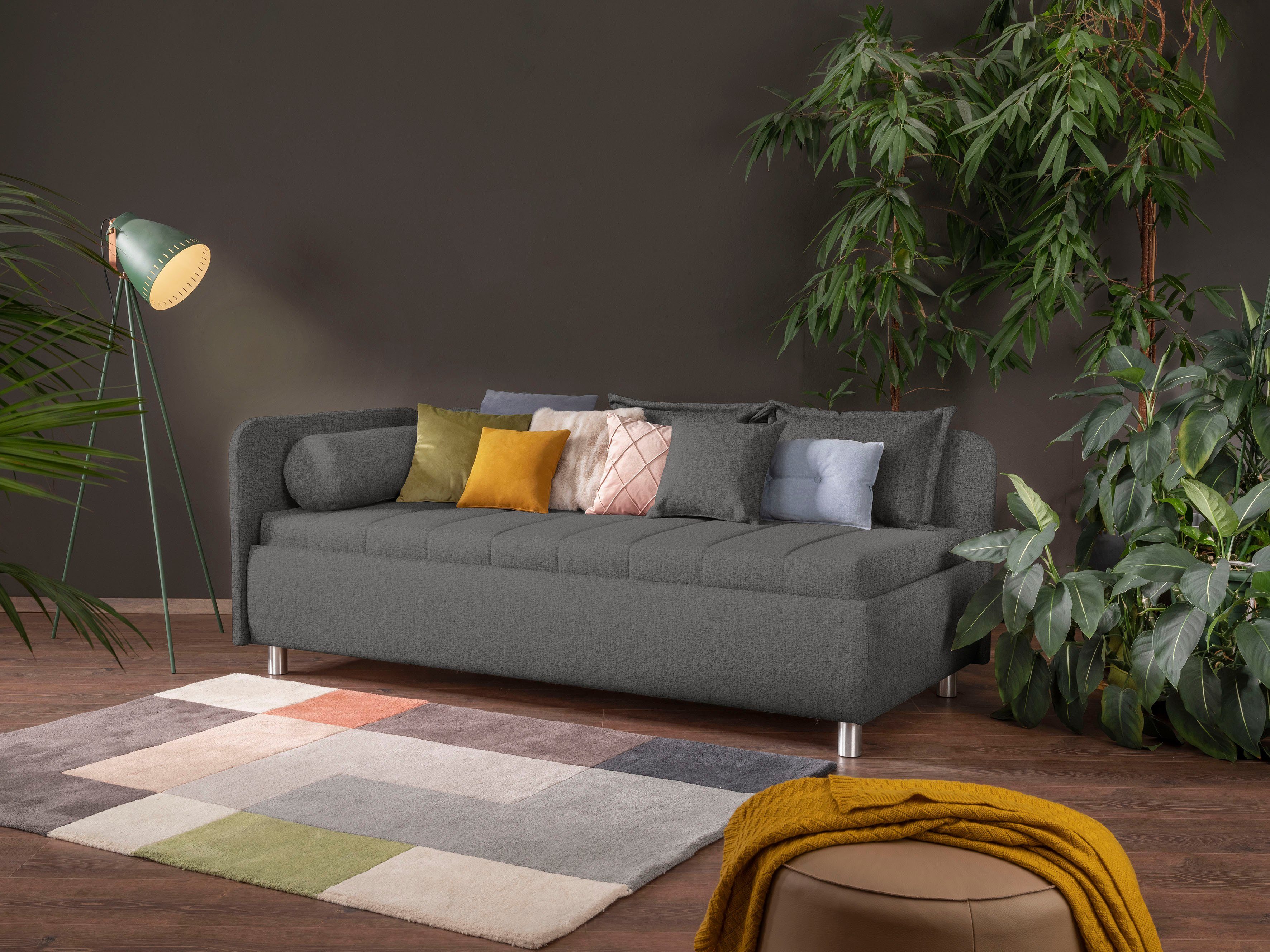 ADA trendline Schlafsofa Kiana, mit Bettkasten und Zierkissen, Liegefläche 90/200 cm oder 100/200 cm