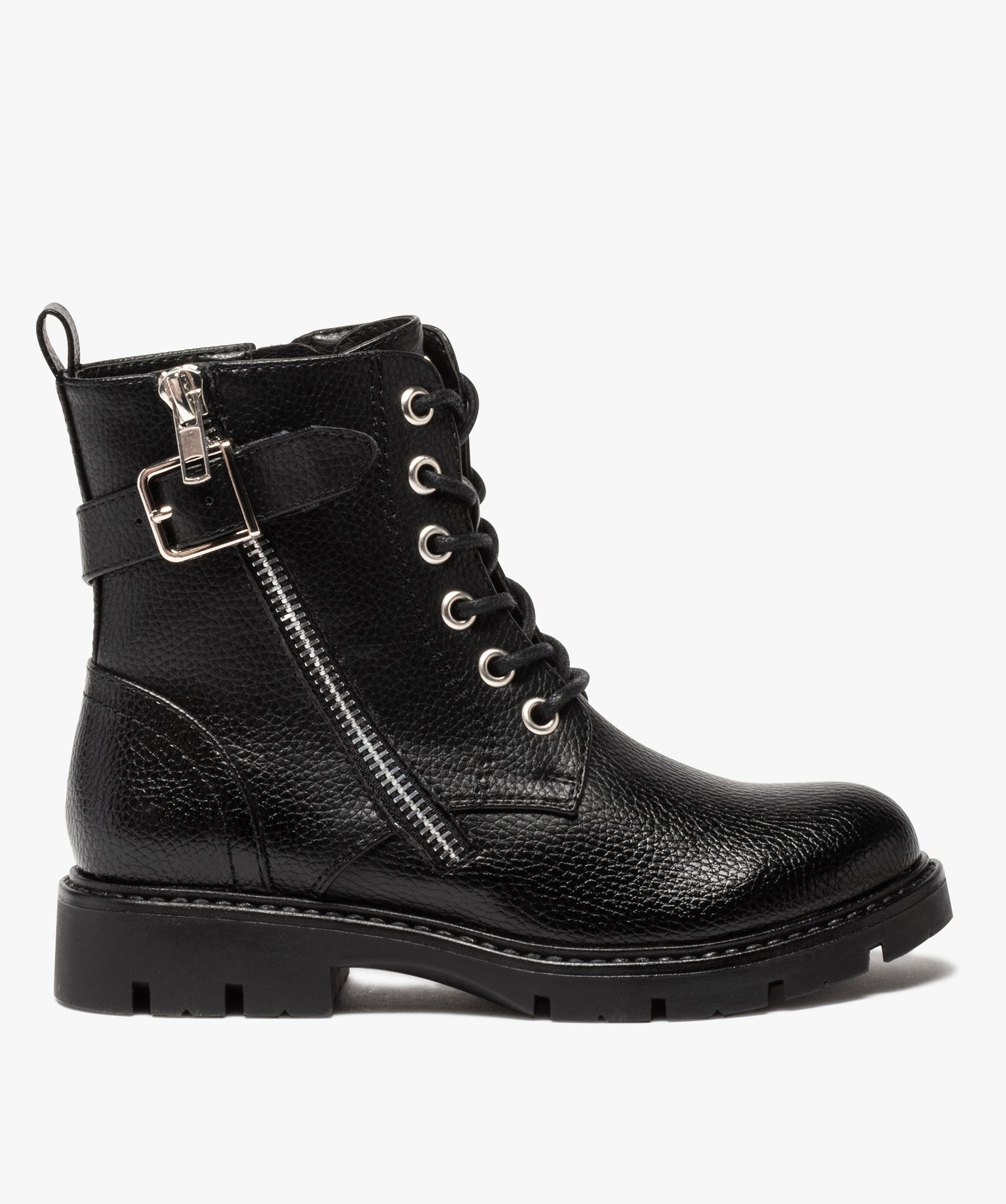 Boots fille à lacets style rock fermeture zippée noir | GEMO