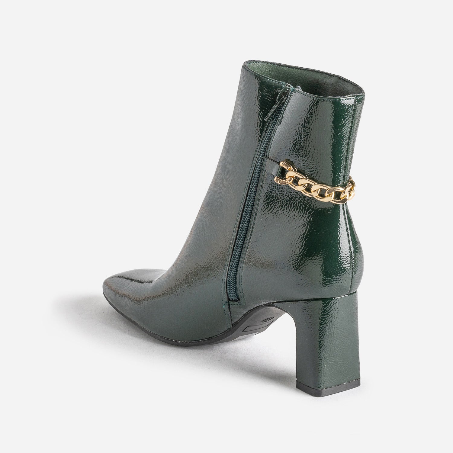Boots vert foncé verni décor chaîne