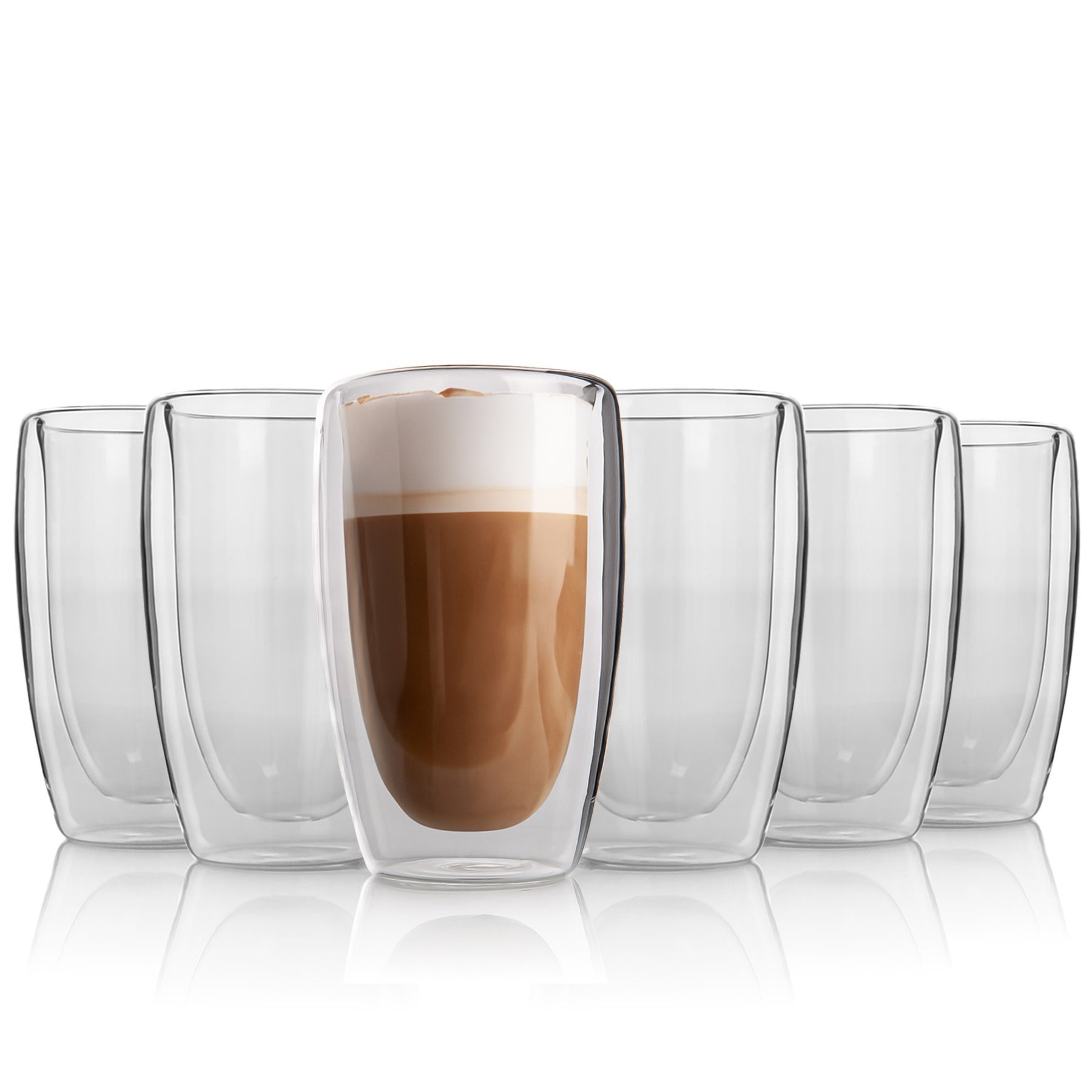 BigDean Latte-Macchiato-Glas 6 Stück Doppelwandige Latte Macchiato Gläser 400 ml, Glas