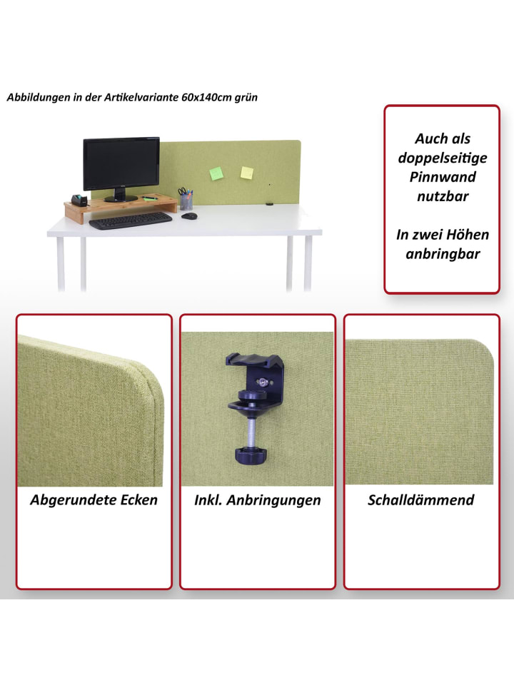 MCW Akustik-Tischtrennwand G75, 60x65cm grau günstig kaufen onesize