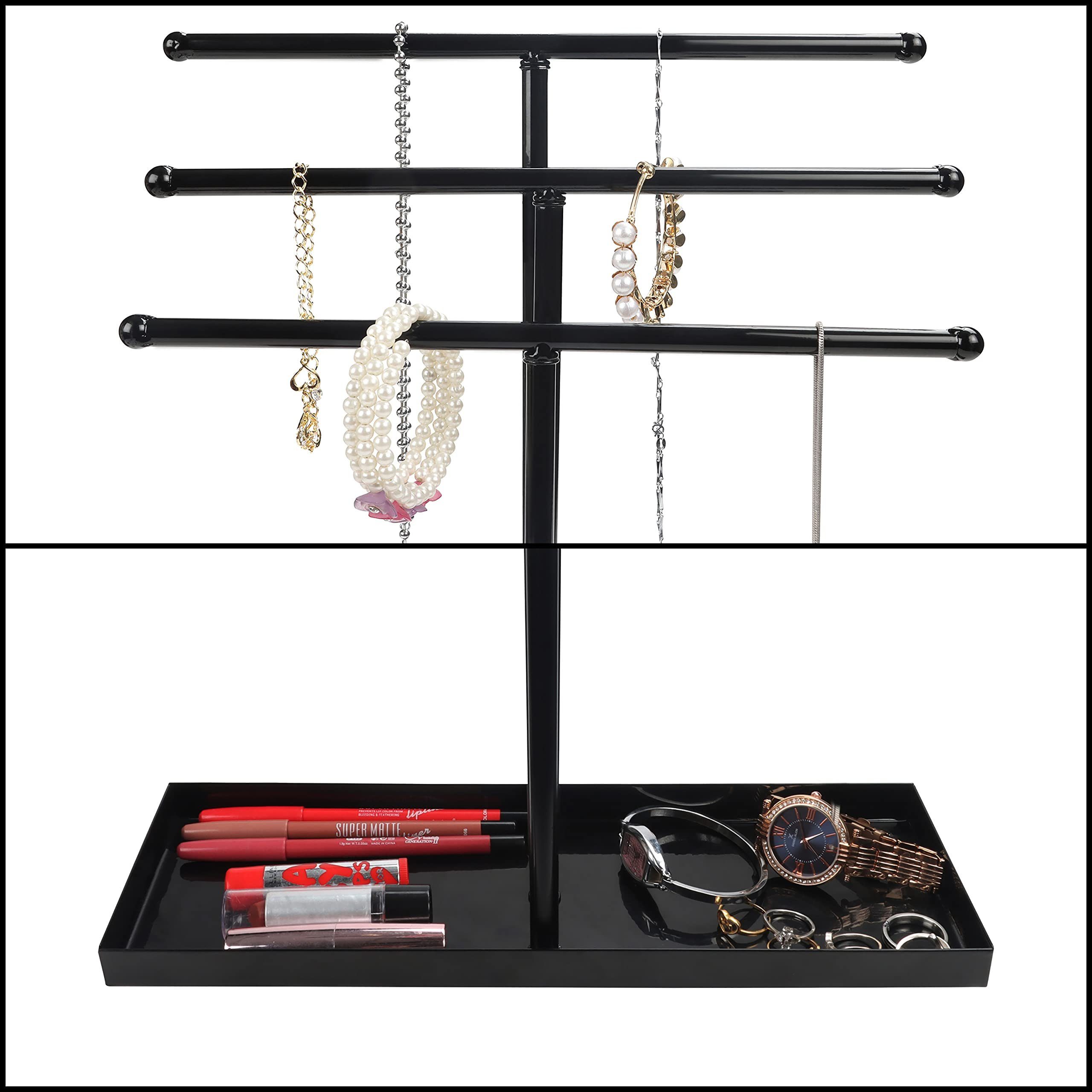 Belle Vous Schmuckständer Jewelry Organizer - 3 Tier Stand, Schwarzer Schmuckständer - Organizer für Schmuck