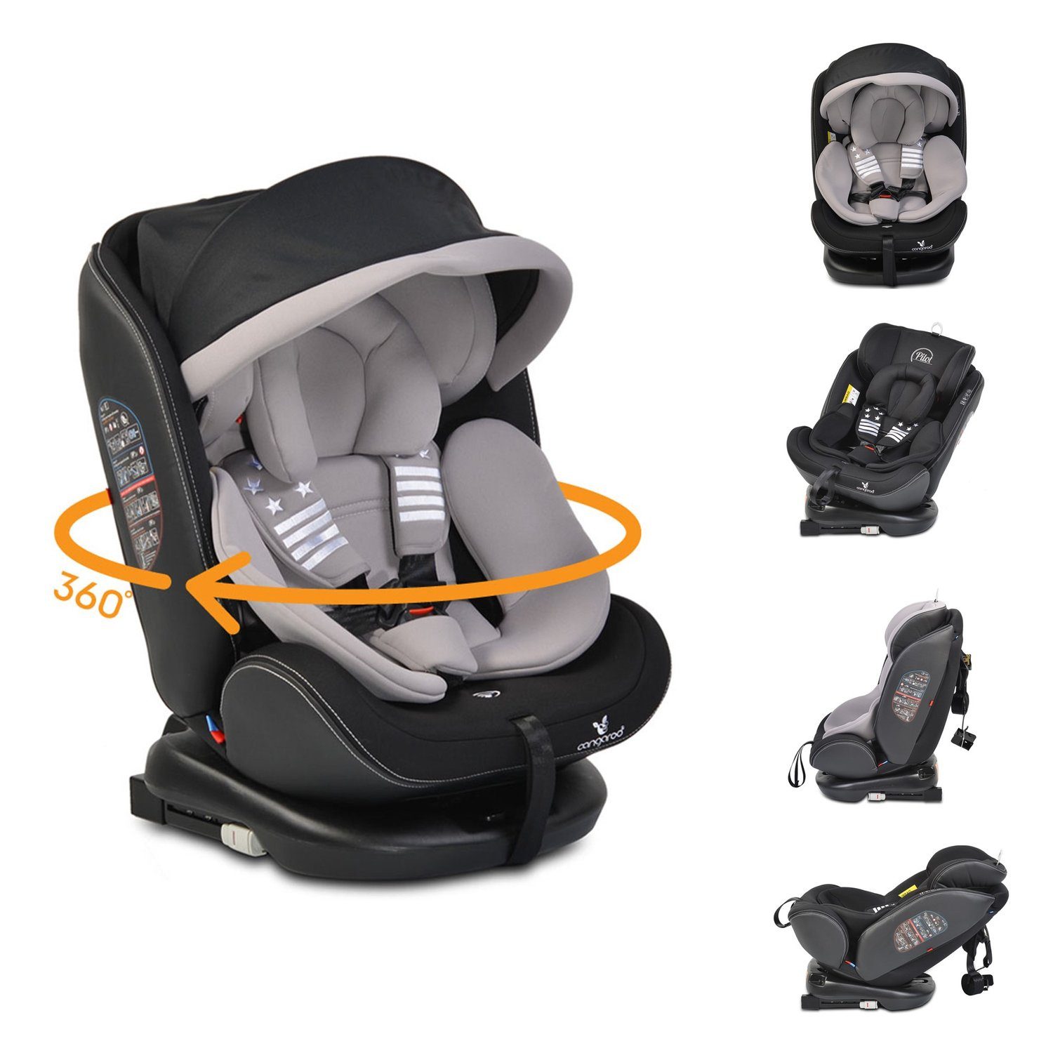Cangaroo Autokindersitz Kindersitz Pilot 0-36 kg Gruppe 0+/1/2/3, bis: 36 kg, Isofix, drehbar, 165° Neigung