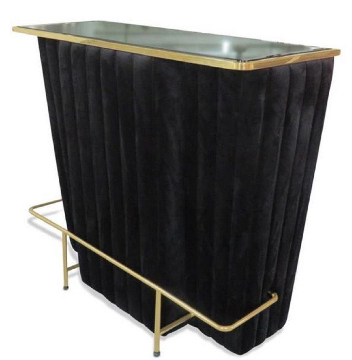 Casa Padrino Barschrank Luxus Bartresen Schwarz / Gold 120 x 48 x H. 105 cm - Theke mit Glassplatte und Fußablage - Barschrank - Barmöbel - Luxus Qualität