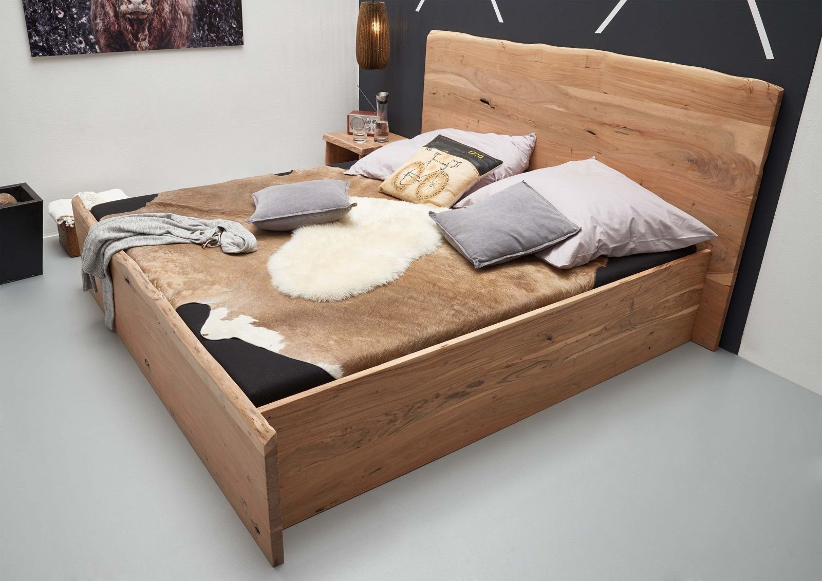 Massivmoebel24 Massivholzbett Bett Akazie 200x200x105 natur lackiert PURE ACACIA #304
