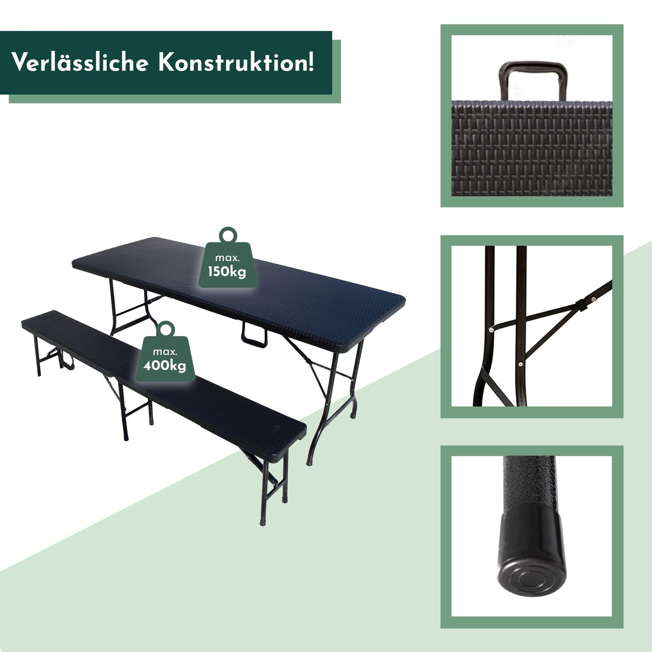 Lemodo Bierzeltgarnitur Set mit 2x Bierbank und 1x Buffettisch in Rattan Optik