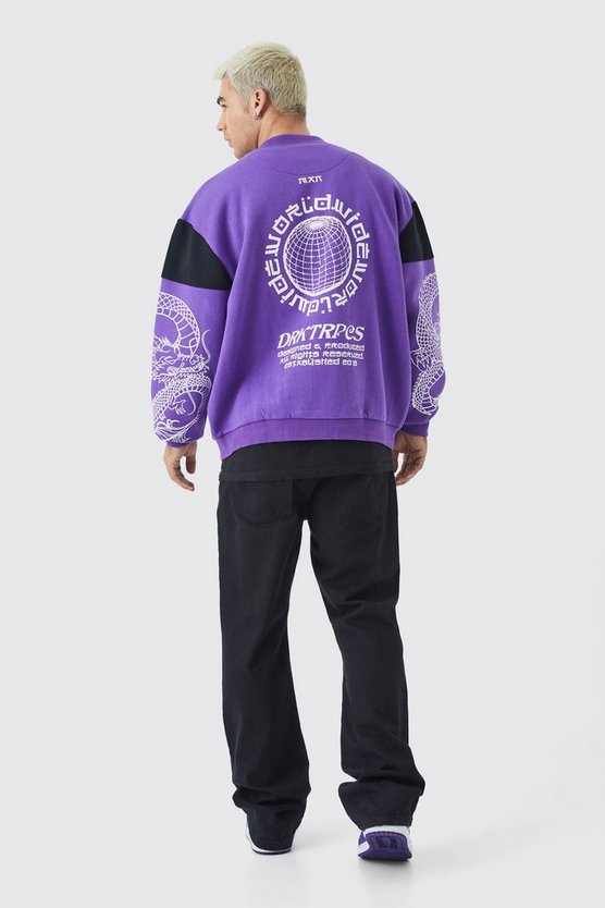 Oversize Jersey-Bomberjacke mit Folien-Print
