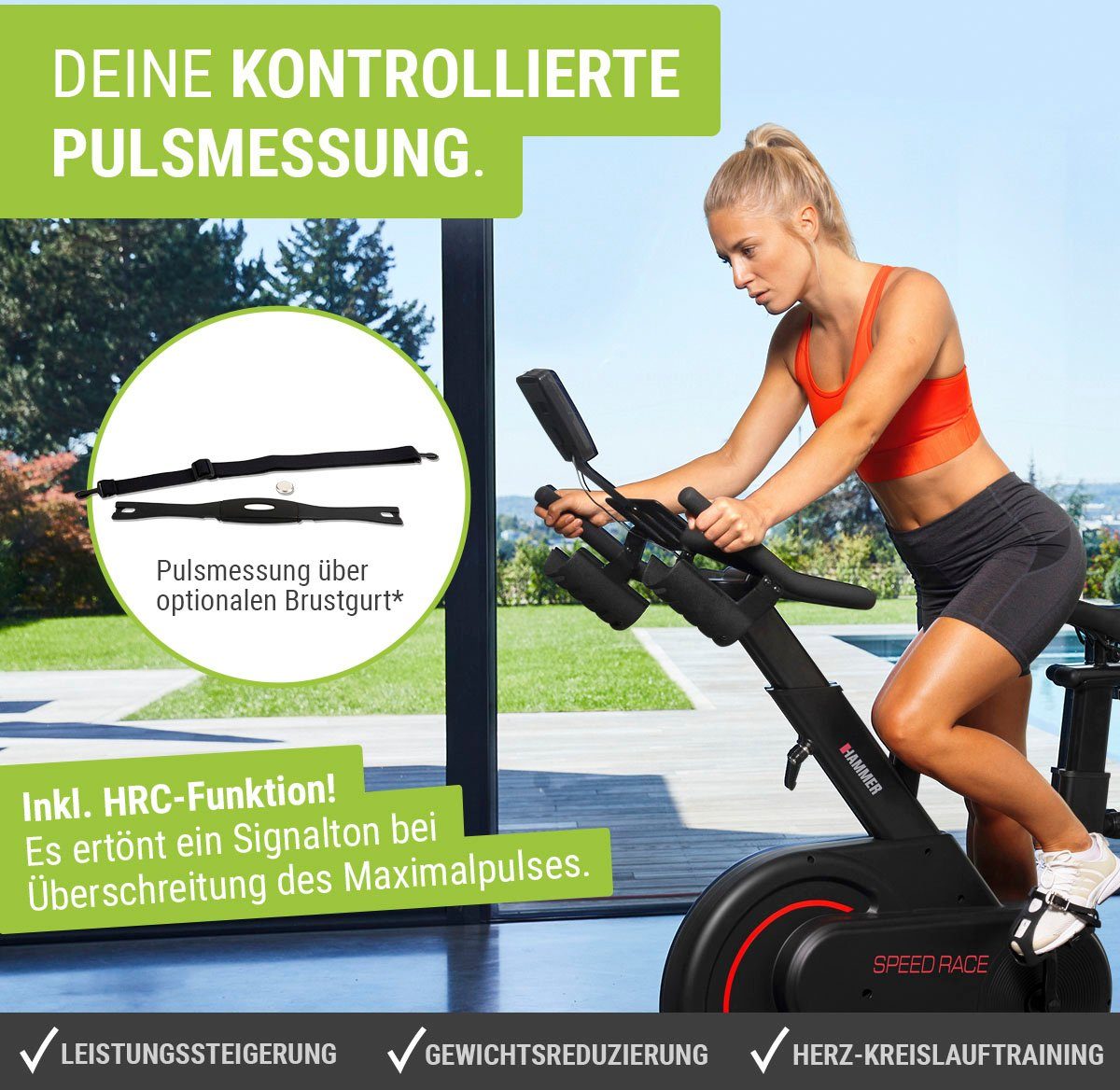 Hammer Speedbike Racer, Trainingscomputer mit LCD-Anzeige, Fitness-Apps per Smartphone/Tablet